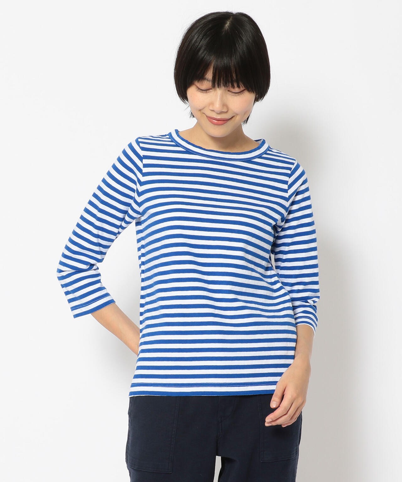 FANEUIL/ファヌル BOAT NECK BORDER LS TEE