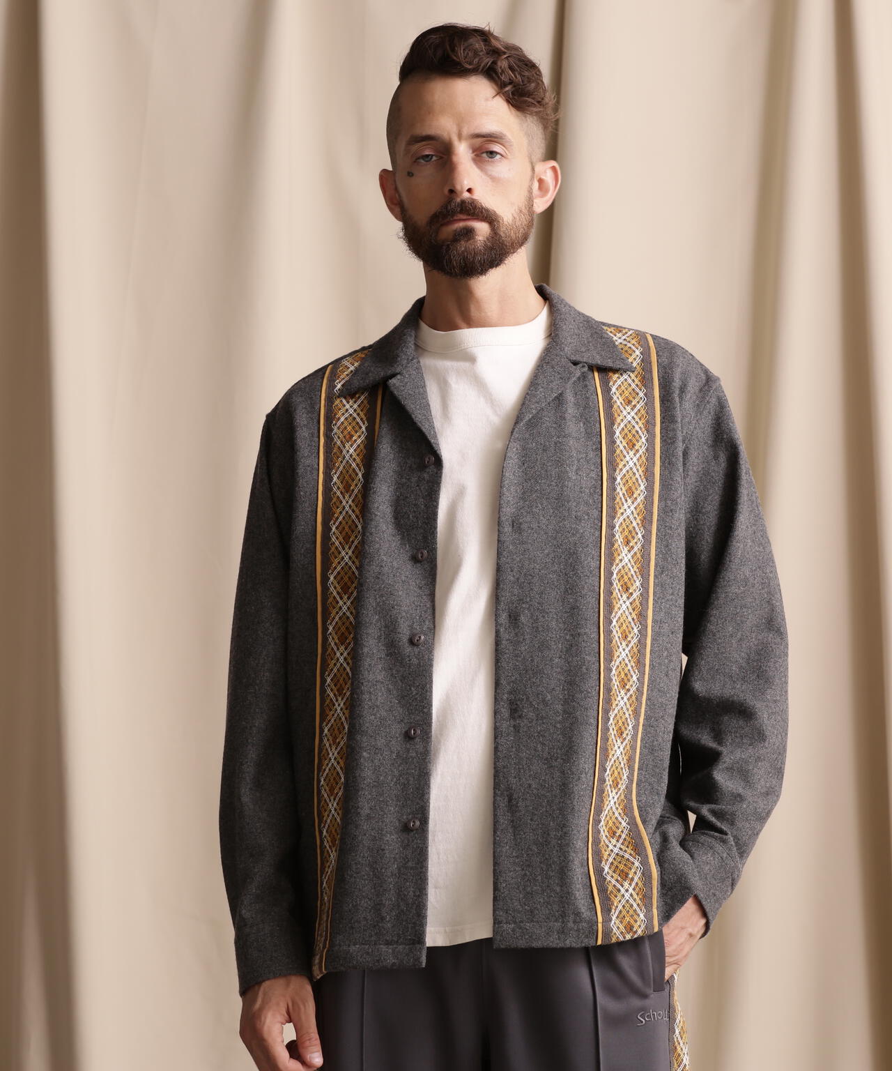 LINE 2TONE L/S WOOL SHIRT/ライン2トーン ウールシャツ