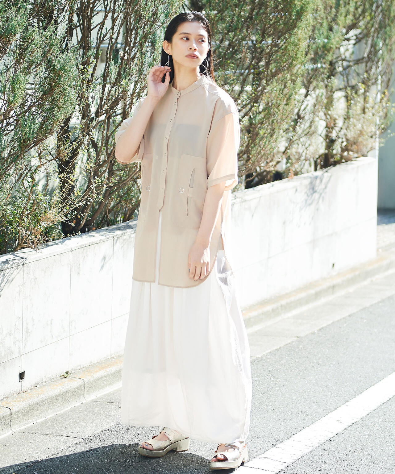 Women's/xRUMBLE RED/ランブルレッド/SLUB CHIFFON WORK POCKET SHIRT/スラブシフォン シャツ