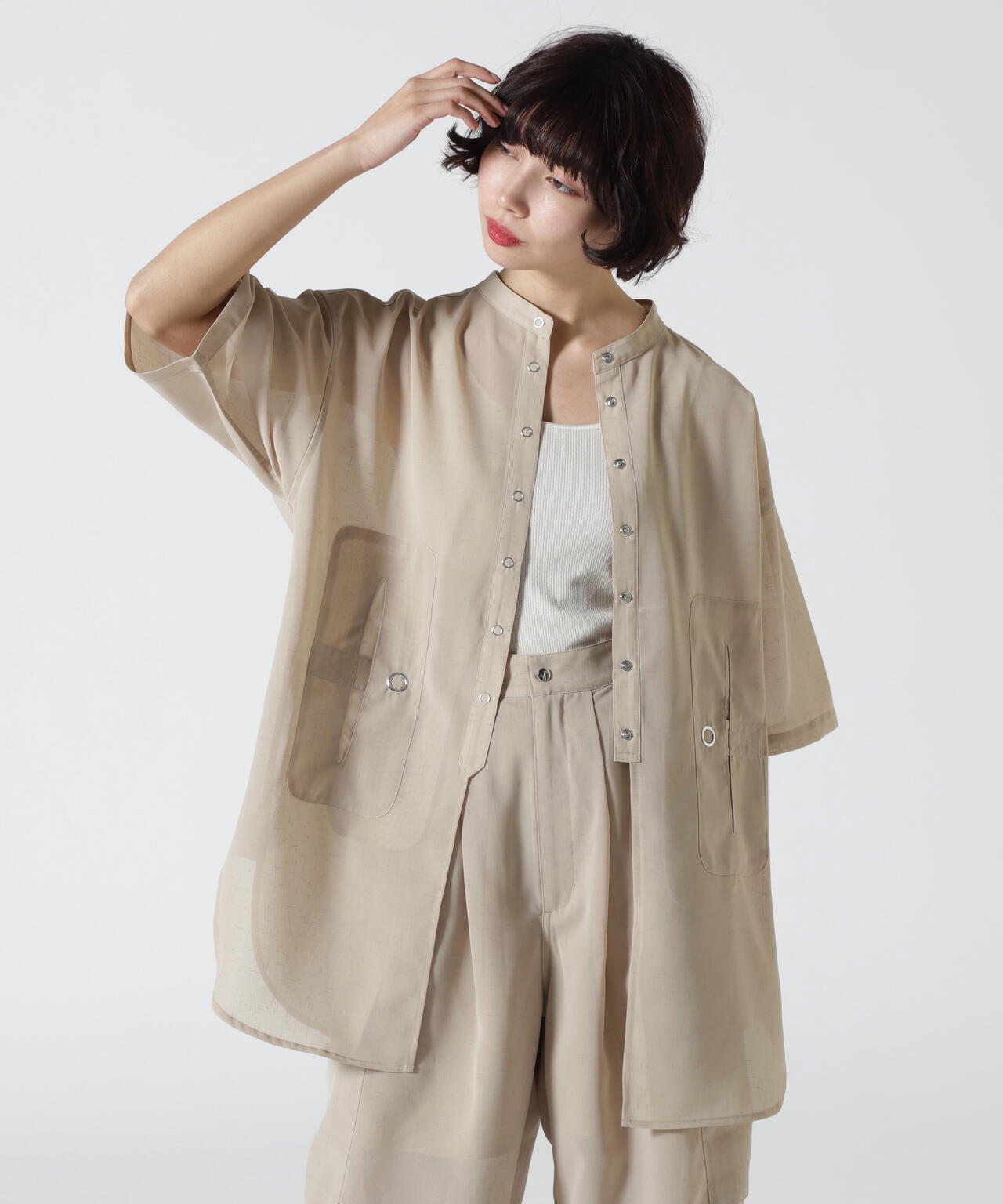 Women's/xRUMBLE RED/ランブルレッド/SLUB CHIFFON WORK POCKET SHIRT/スラブシフォン シャツ