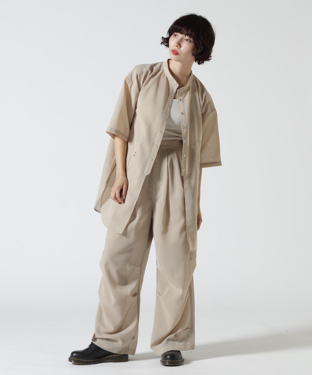 Women's/xRUMBLE RED/ランブルレッド/SLUB CHIFFON WORK POCKET SHIRT/スラブシフォン シャツ