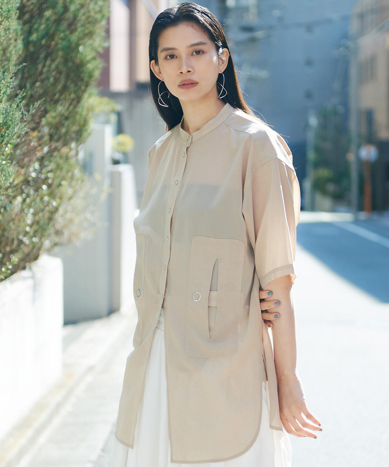 Women's/xRUMBLE RED/ランブルレッド/SLUB CHIFFON WORK POCKET SHIRT/スラブシフォン シャツ