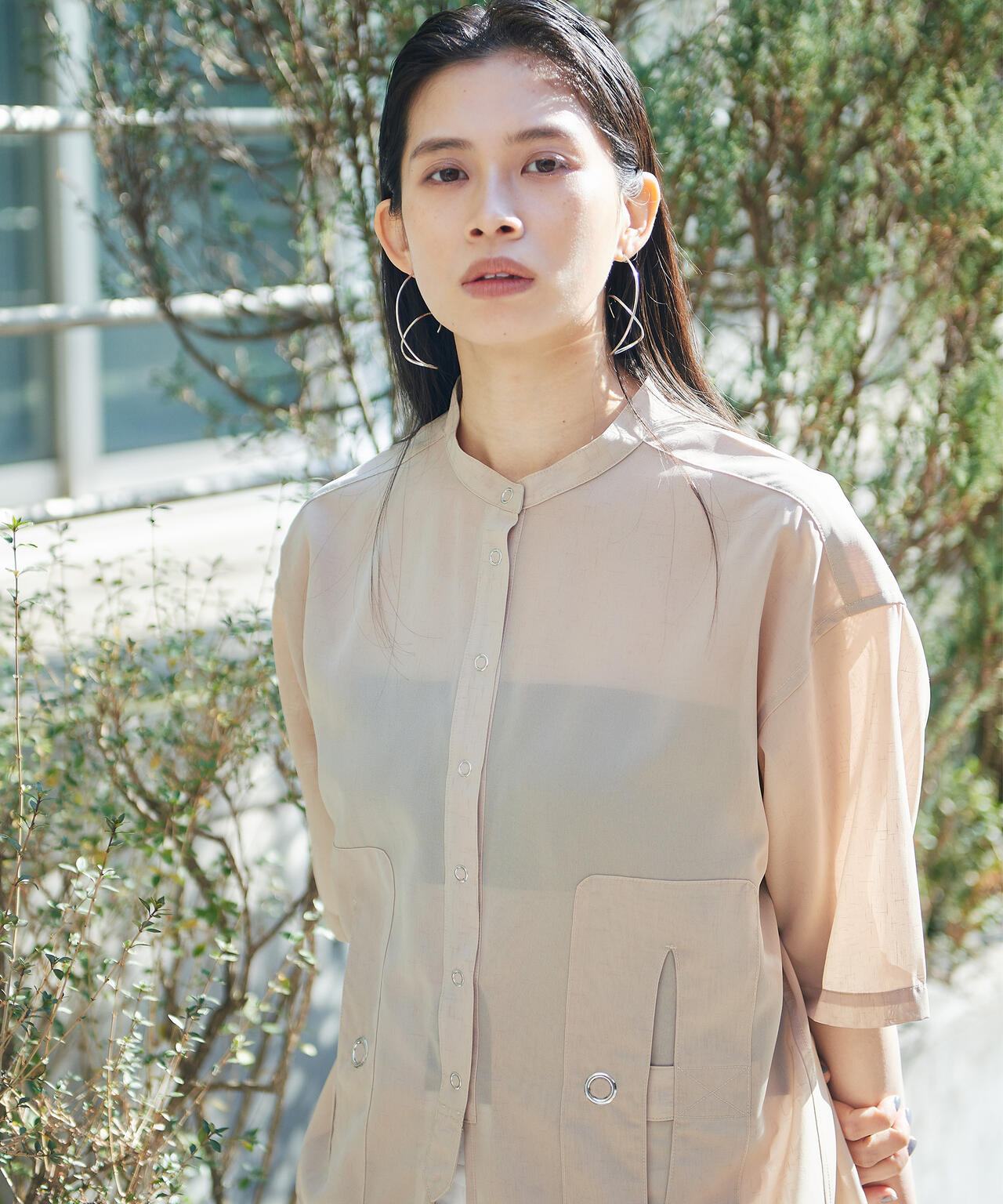 Women's/xRUMBLE RED/ランブルレッド/SLUB CHIFFON WORK POCKET SHIRT/スラブシフォン シャツ
