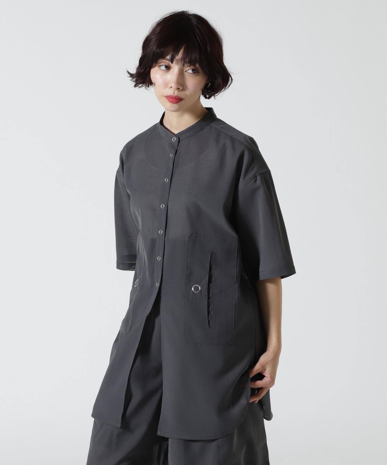 Women's/xRUMBLE RED/ランブルレッド/SLUB CHIFFON WORK POCKET SHIRT/スラブシフォン シャツ