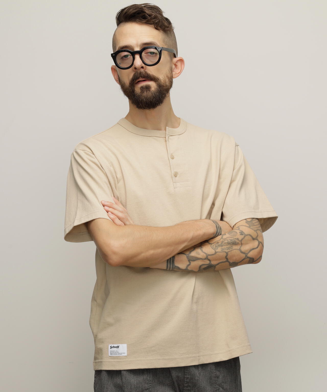 HENLEY TーSHIRT "CREST DRAGON EMB"/刺繍ヘンリーTシャツ "クレスト ドラゴン"