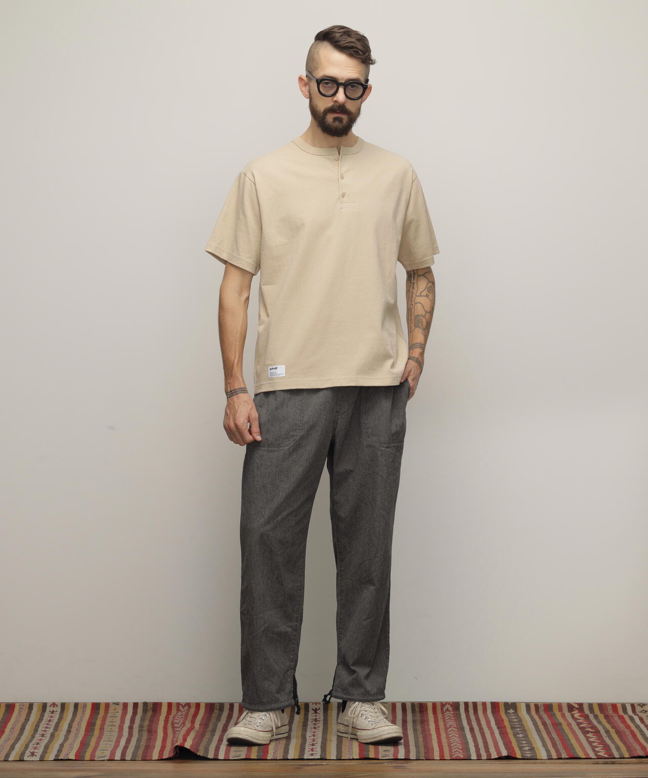 HENLEY TーSHIRT "CREST DRAGON EMB"/刺繍ヘンリーTシャツ "クレスト ドラゴン"