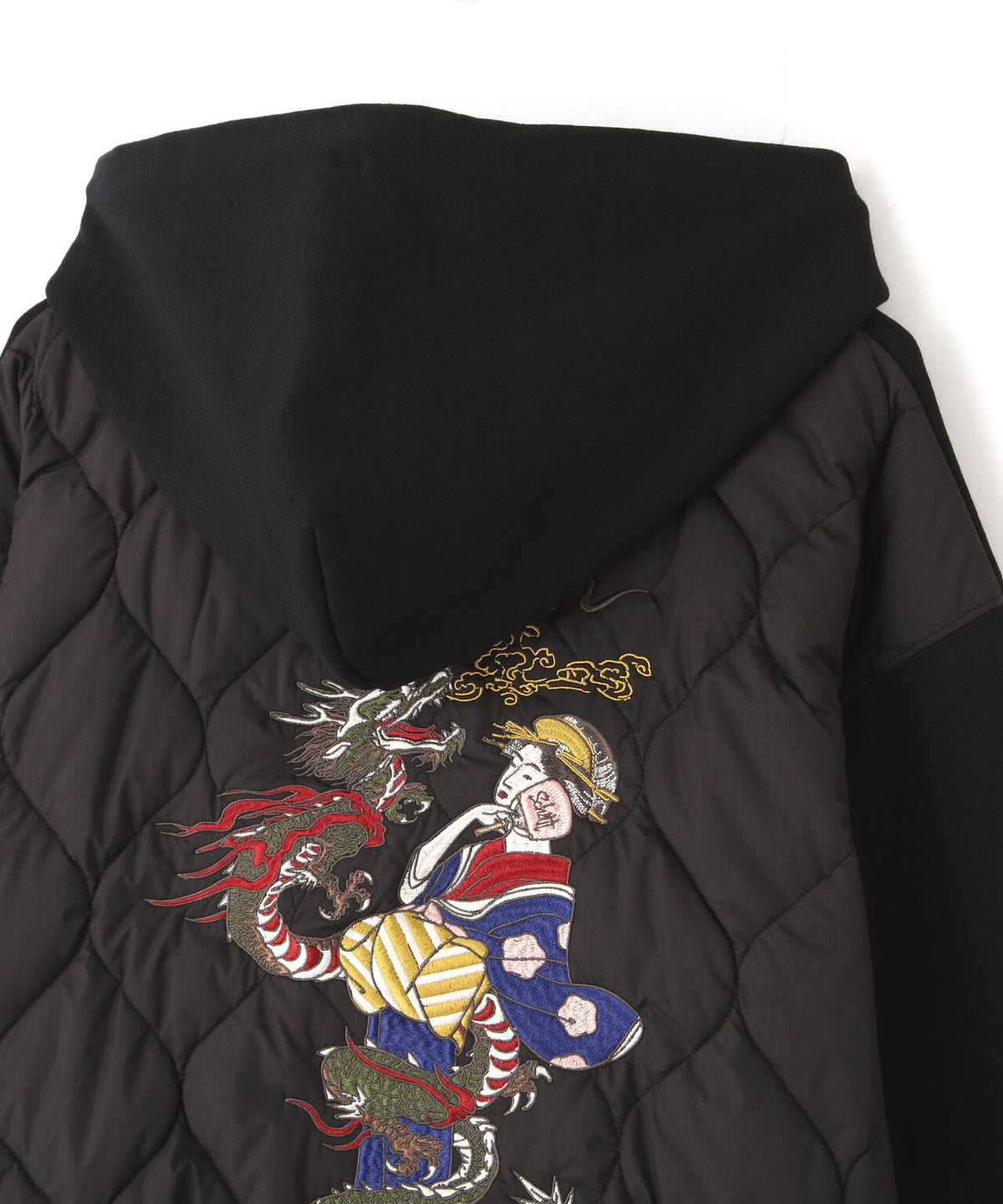 LADY WITH DRAGON QUILTED COMBI. ZIP HOOD/レディ ウィズ ドラゴン キルティング コンビ パーカー
