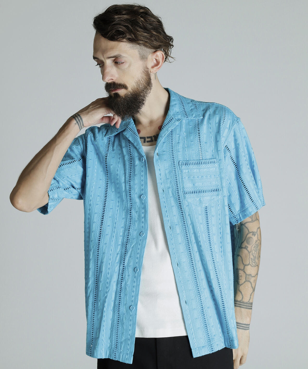 CR SHIRT EMBROIDERY/コットン レーヨン 刺繍シャツ