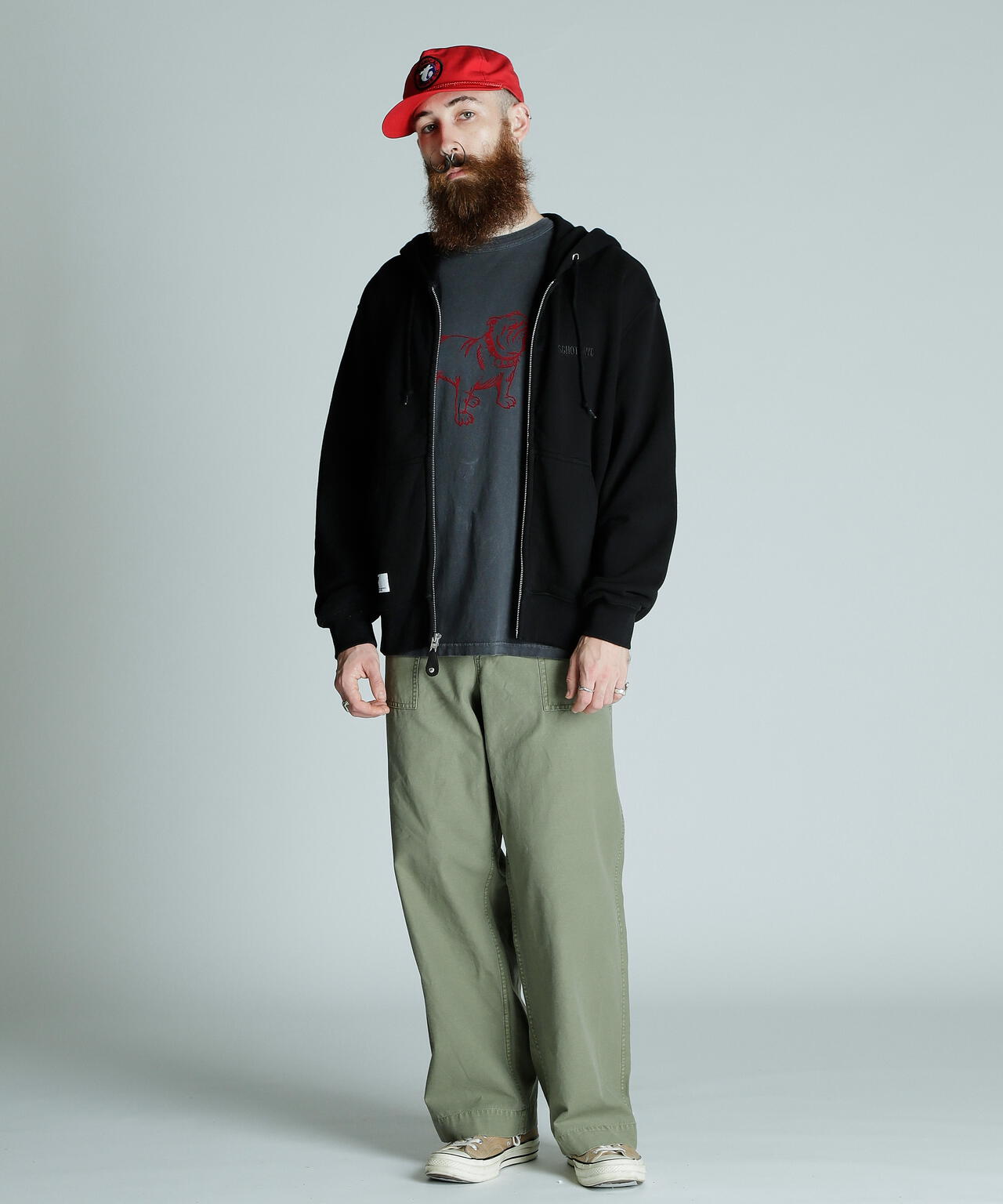 LEATHER ELBOW PATCH ZIP HOODED SWEAT/レザー エルボーパッチ ジップパーカー