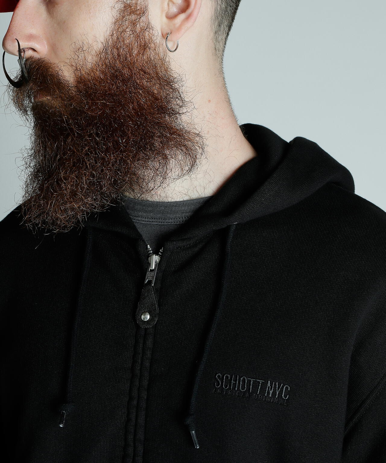 LEATHER ELBOW PATCH ZIP HOODED SWEAT/レザー エルボーパッチ ジップパーカー