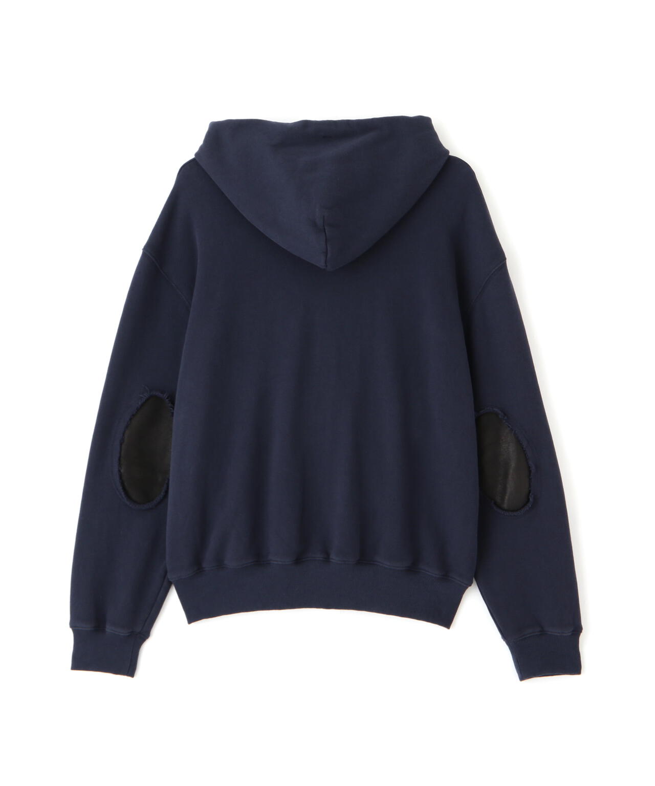 LEATHER ELBOW PATCH ZIP HOODED SWEAT/レザー エルボーパッチ ジップパーカー