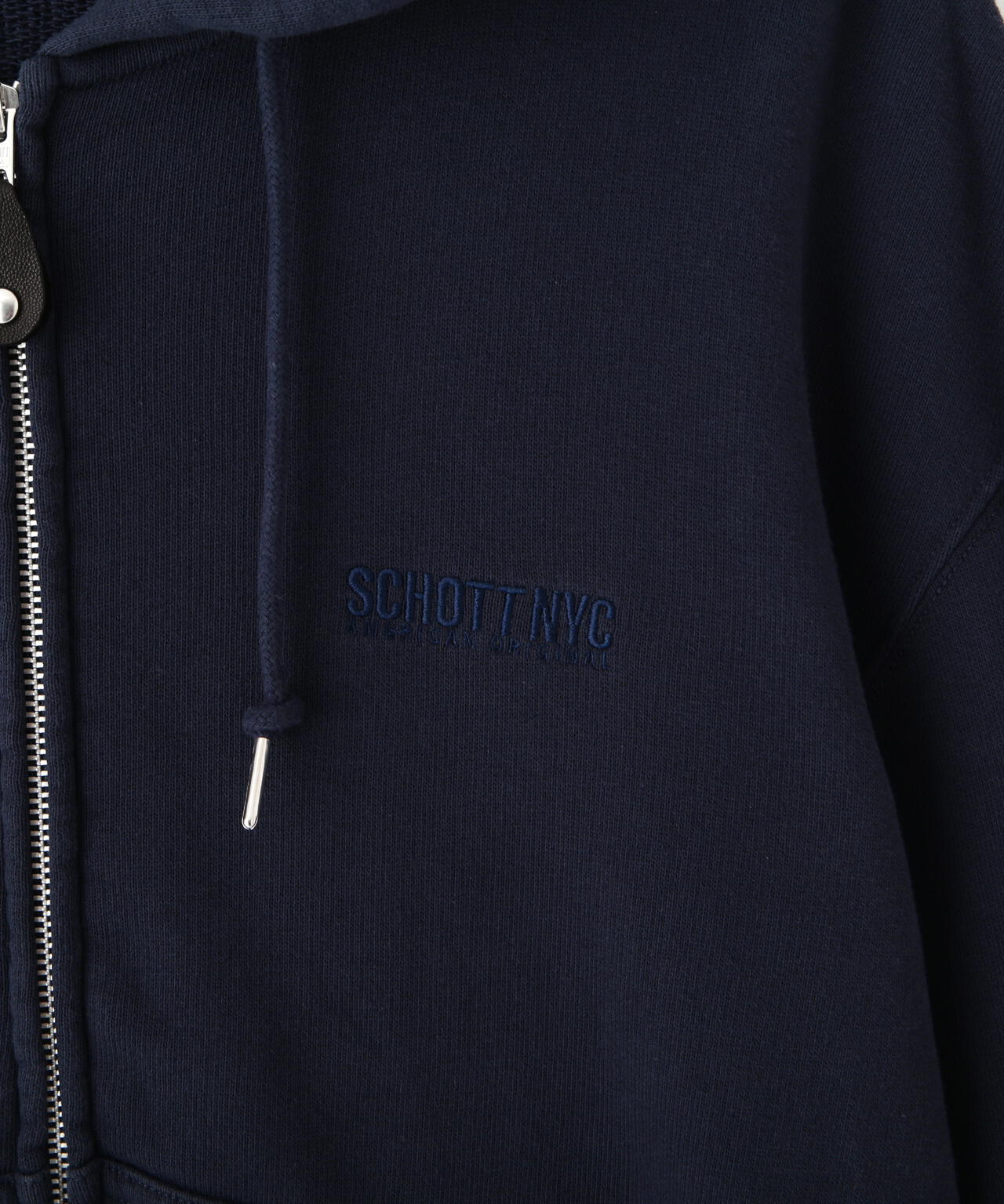 LEATHER ELBOW PATCH ZIP HOODED SWEAT/レザー エルボーパッチ ジップパーカー