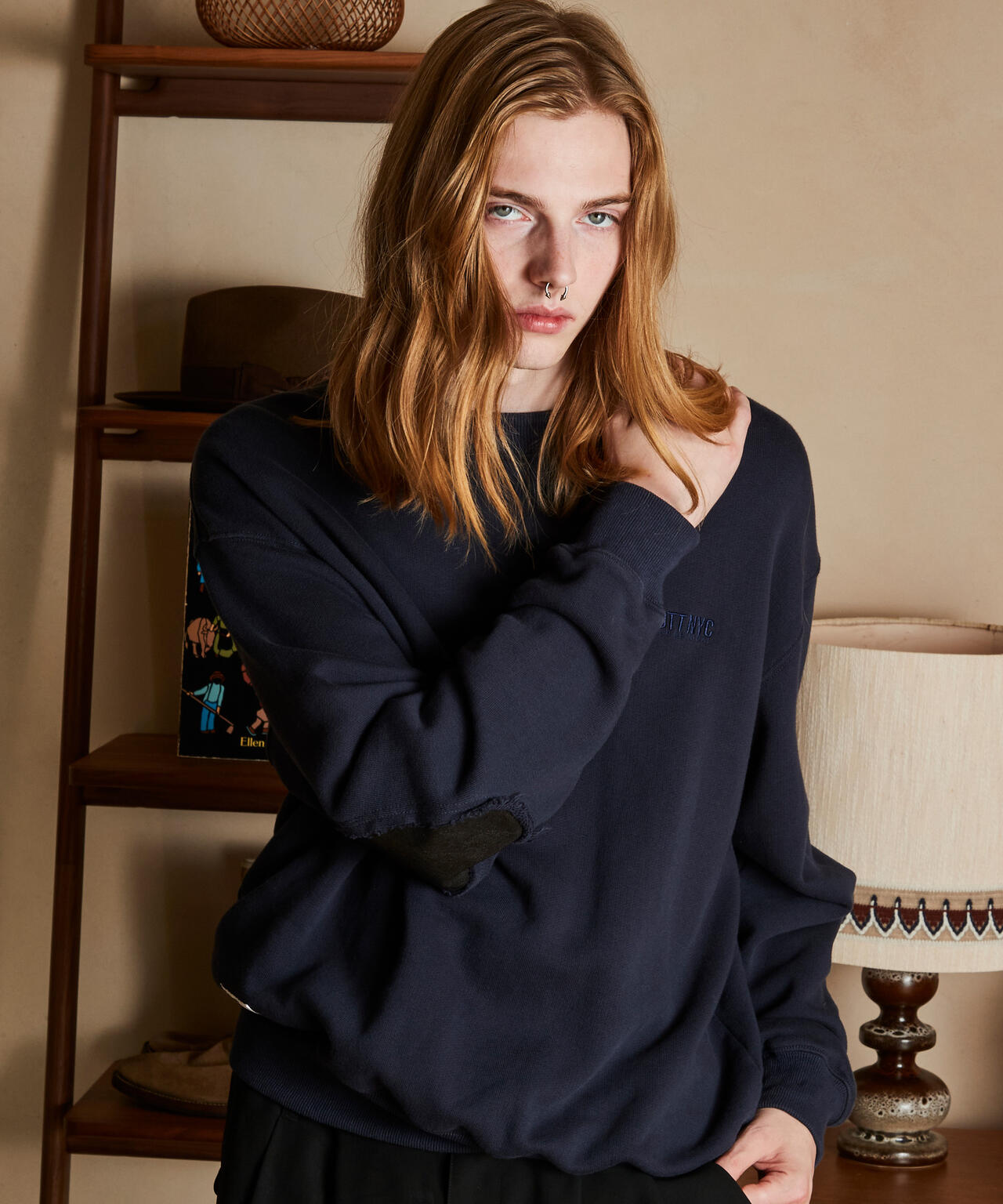 LEATHER ELBOW PATCH SWEAT/レザーエルボーパッチ スウェット