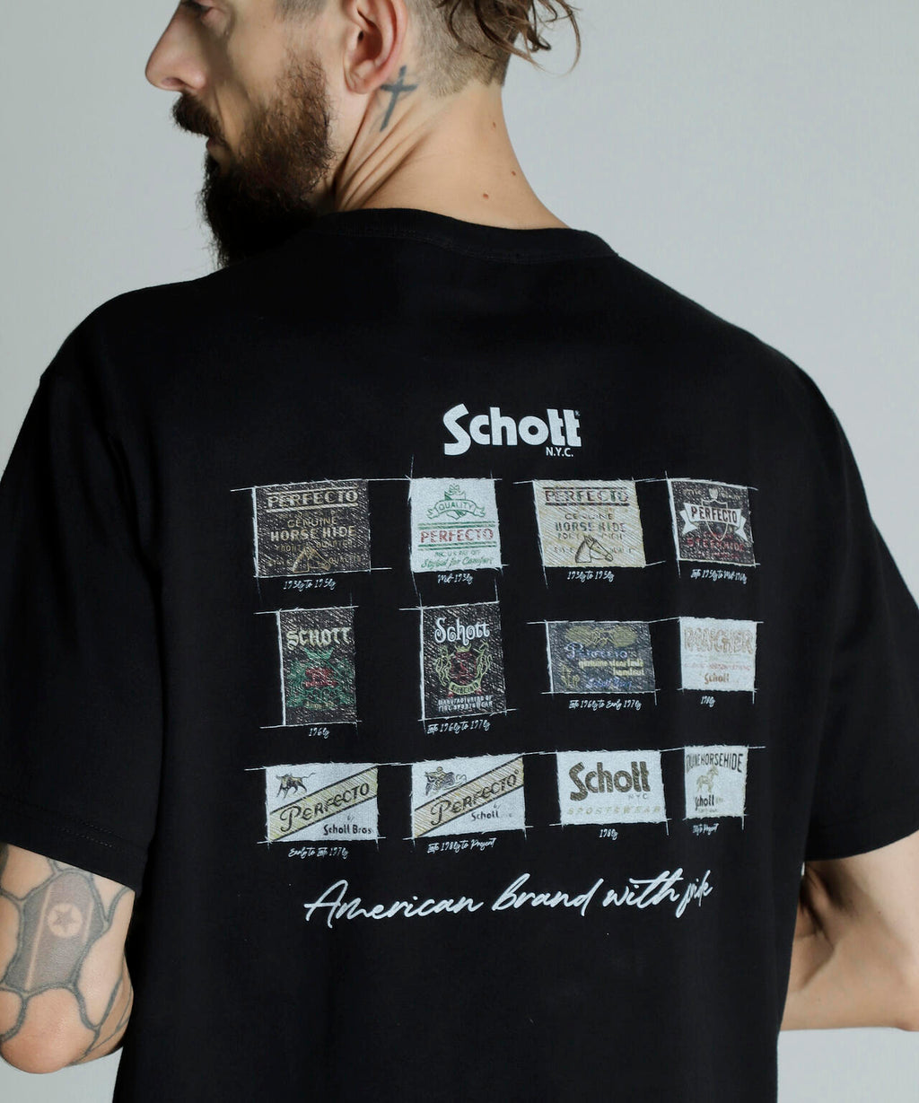 [Schott NYC] [ショット] T-SHIRT "ARCHIVE STAMPS"/ Tシャツ "アー T-SHIRT ARCHIVE TAG/アーカイブタグ Tシャツ | Schott（ショット）  ｜【公式】通販mix.tokyo（ミックスドットトウキョウ）