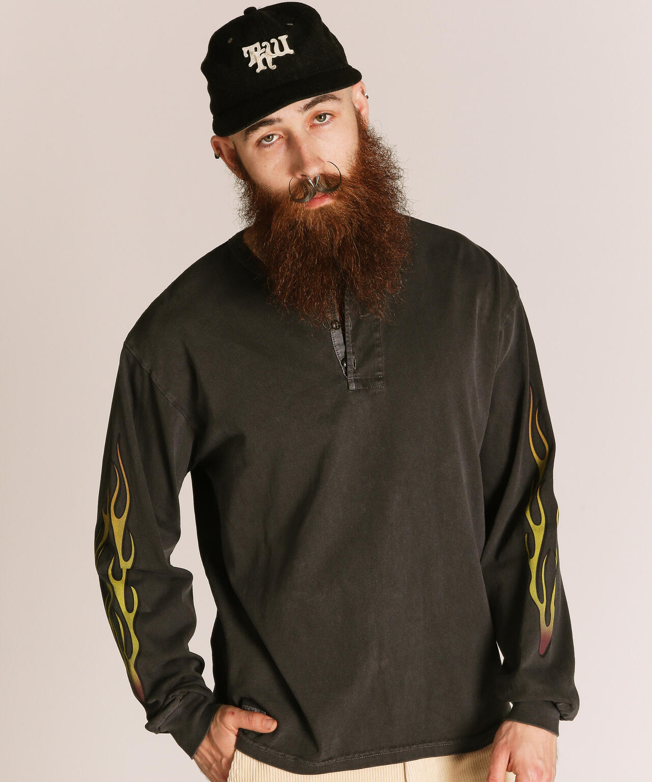 FIRE PTTERN HENLEY LS T-SHIRT/ファイアーパターン ヘンリー LS Tシャツ