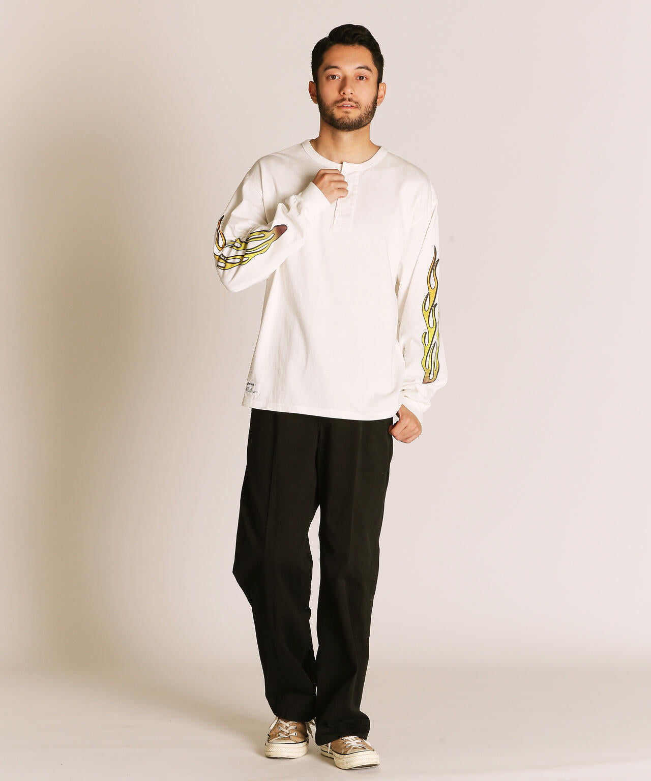 FIRE PTTERN HENLEY LS T-SHIRT/ファイアーパターン ヘンリー LS Tシャツ