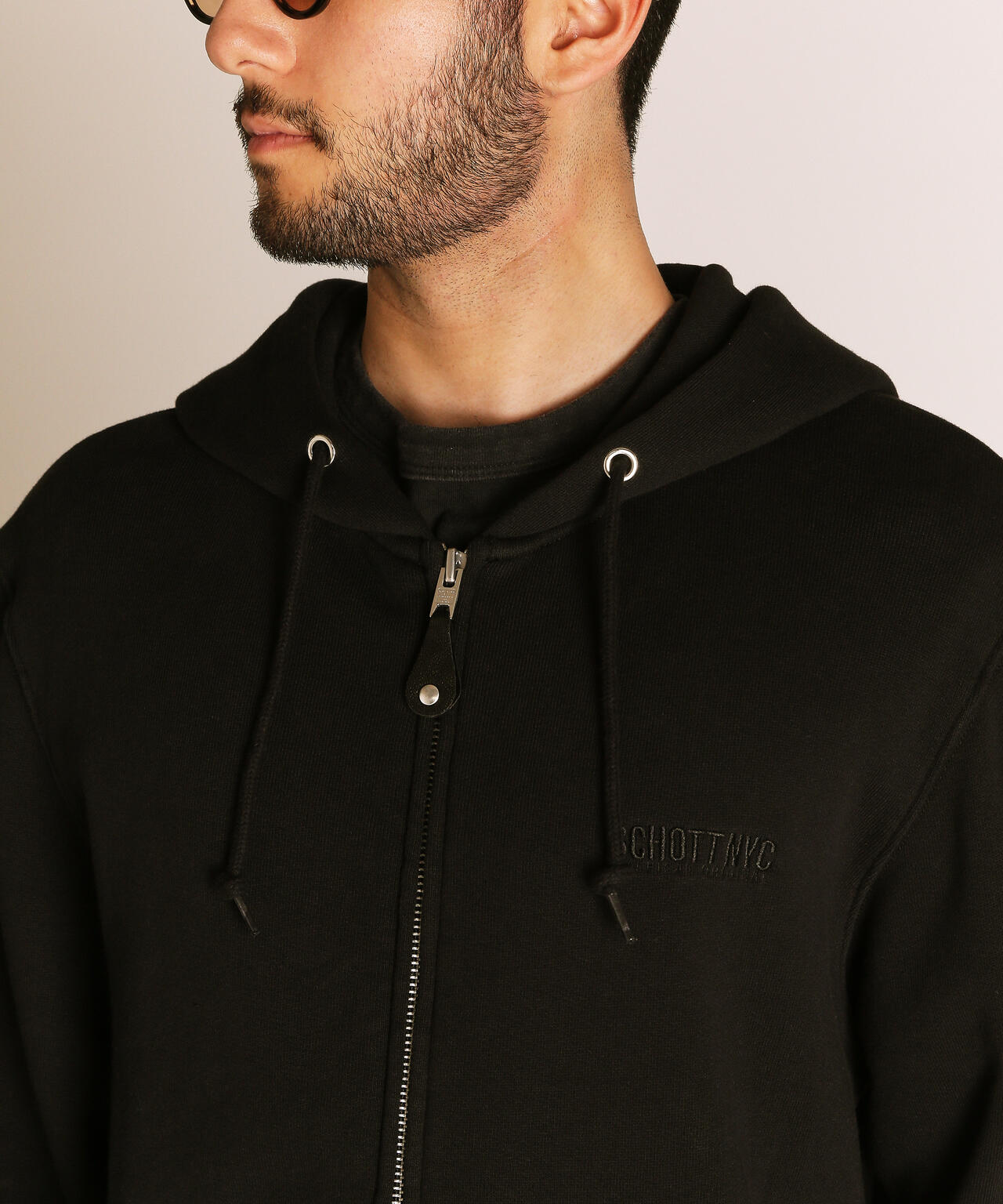 LEATHER ELBOW PATCH ZIP HOODED SWEAT/レザー エルボーパッチ ジップパーカー