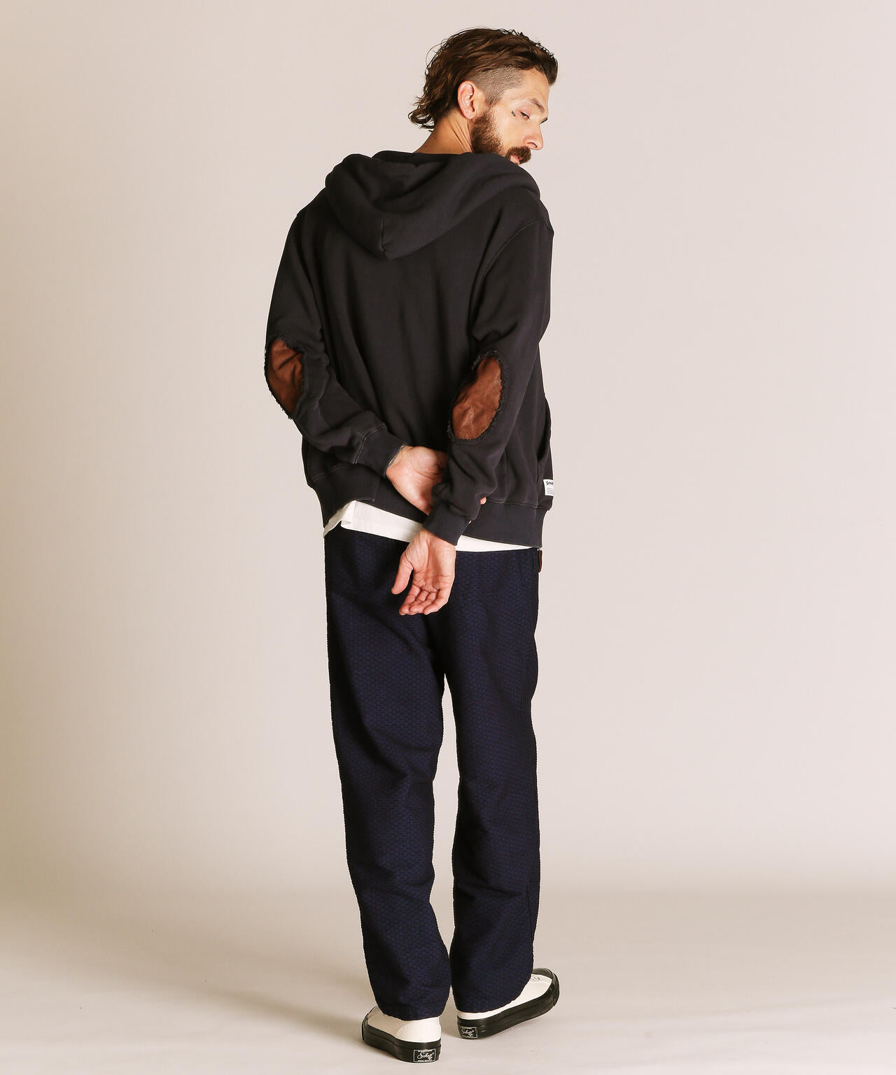 LEATHER ELBOW PATCH ZIP HOODED SWEAT/レザー エルボーパッチ ジップパーカー