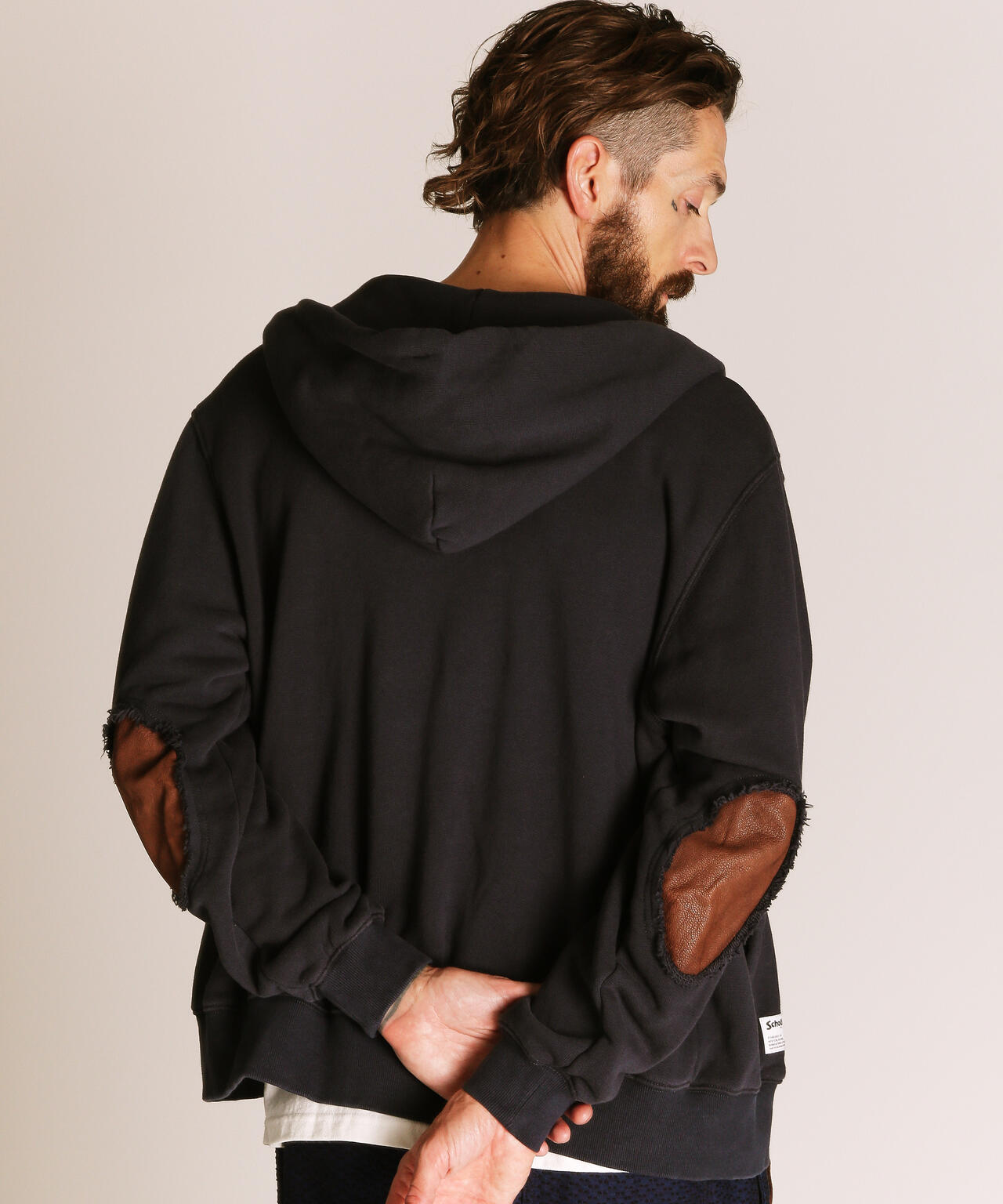 LEATHER ELBOW PATCH ZIP HOODED SWEAT/レザー エルボーパッチ ジップパーカー