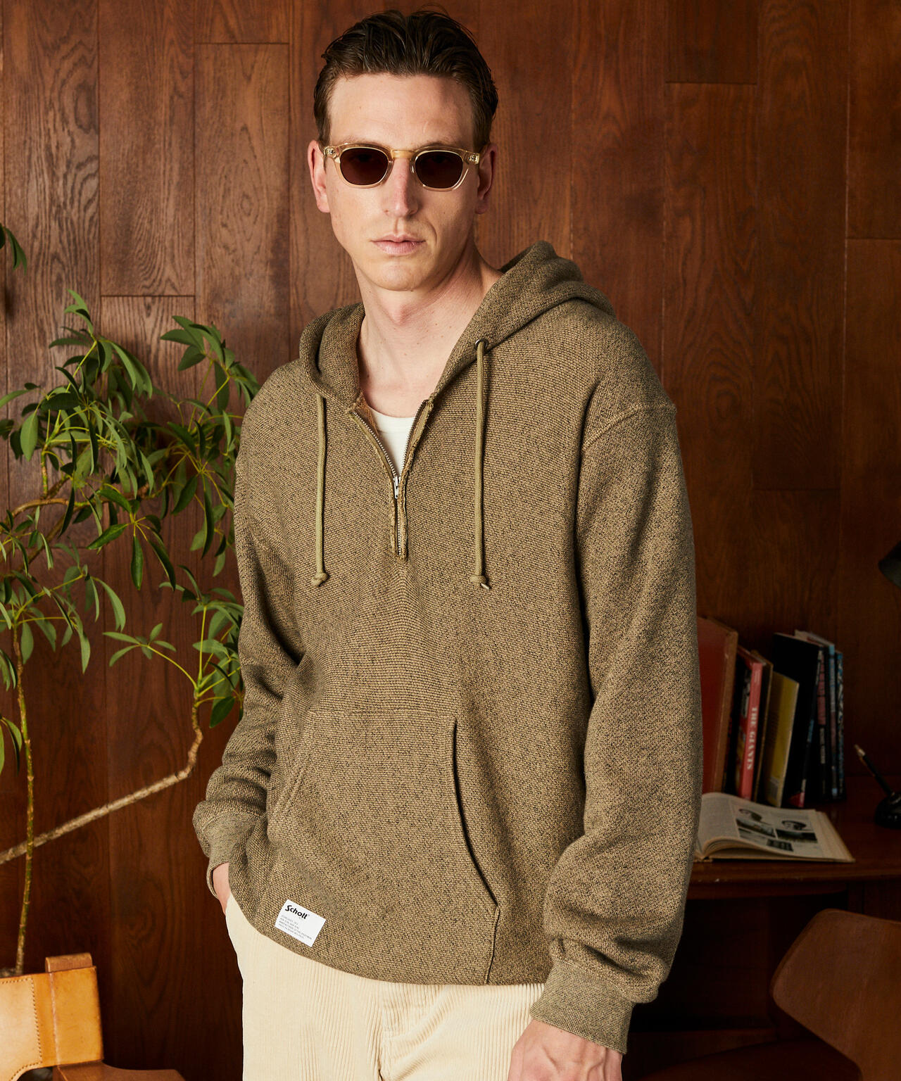 SALT AND PEPPER HALF ZIP HOODED SWEAT/ソルトアンドペッパー ハーフジップ パーカー