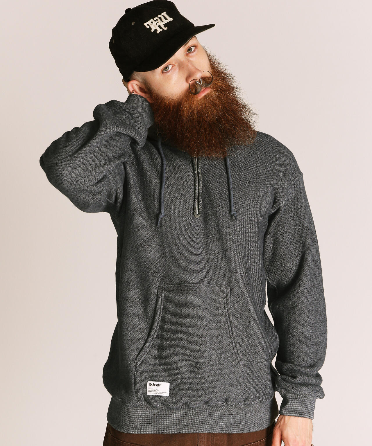 SALT AND PEPPER HALF ZIP HOODED SWEAT/ソルトアンドペッパー ハーフジップ パーカー