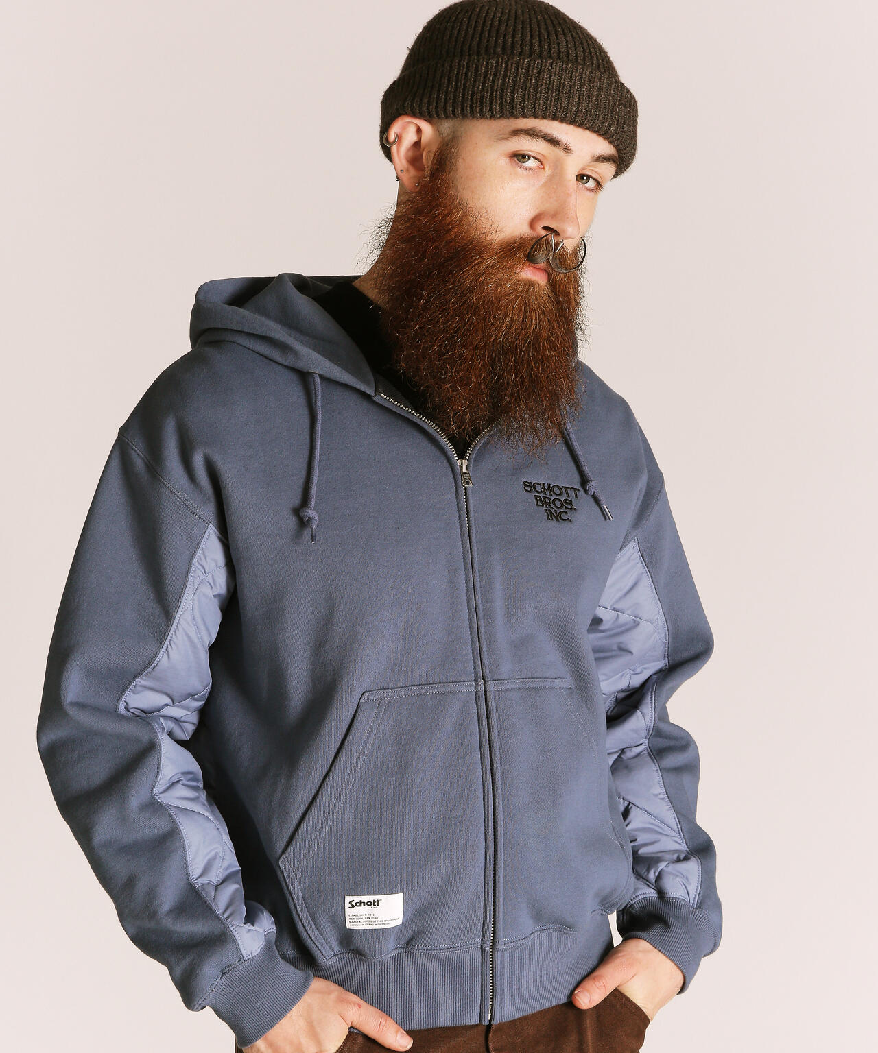 QUILTED COMBI. ZIP HOODED/キルティング コンビ ジップパーカー