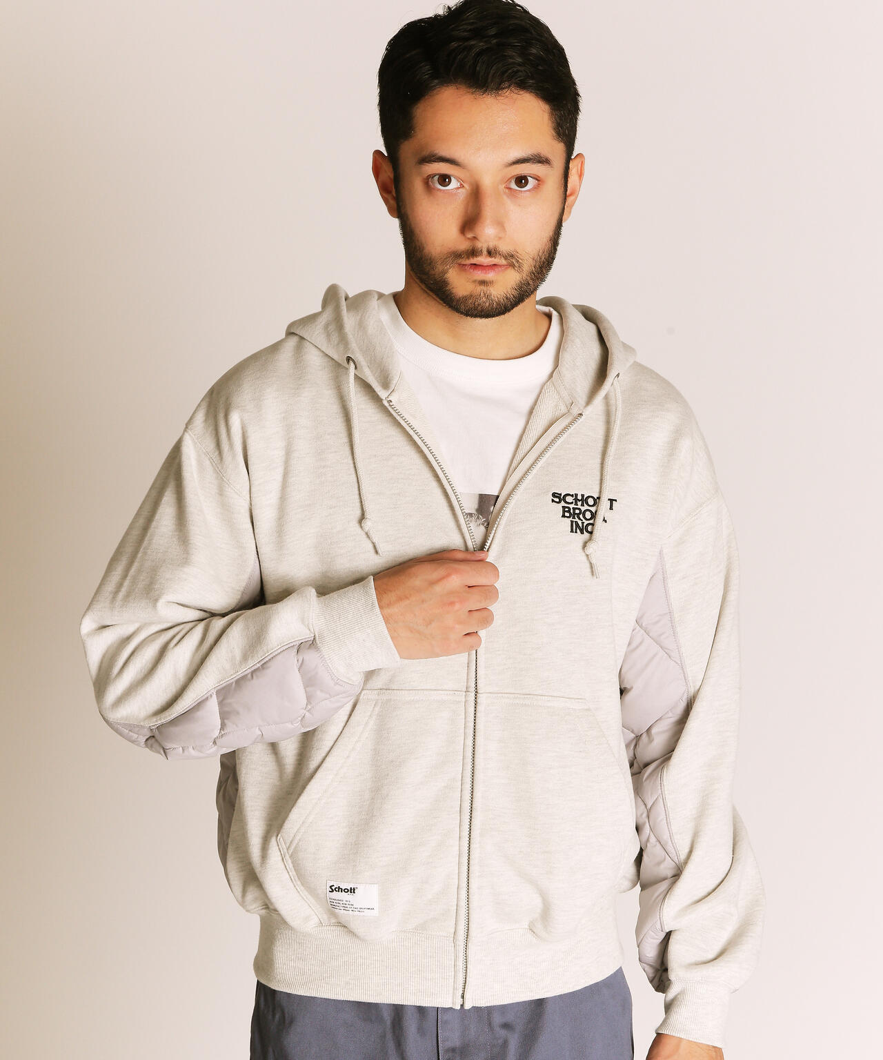 QUILTED COMBI. ZIP HOODED/キルティング コンビ ジップパーカー