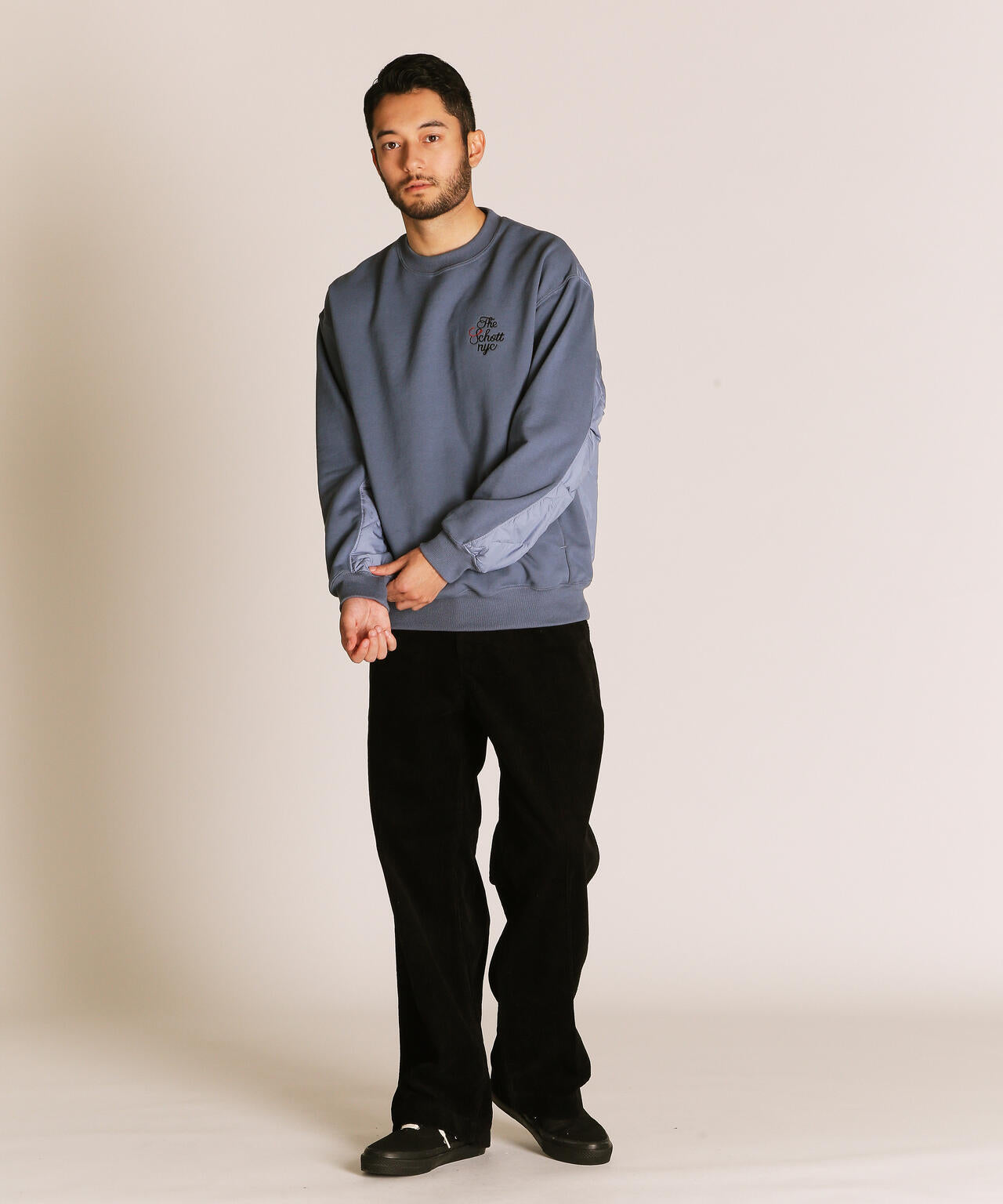 QUILTED COMBI. CREW SWEAT/キルティング コンビ クルースウェット