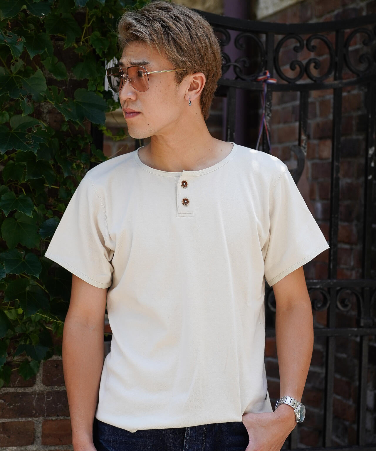 KNITTING HENLEY NECK T-SHIRT/ニッティング ヘンリーネック Tシャツ
