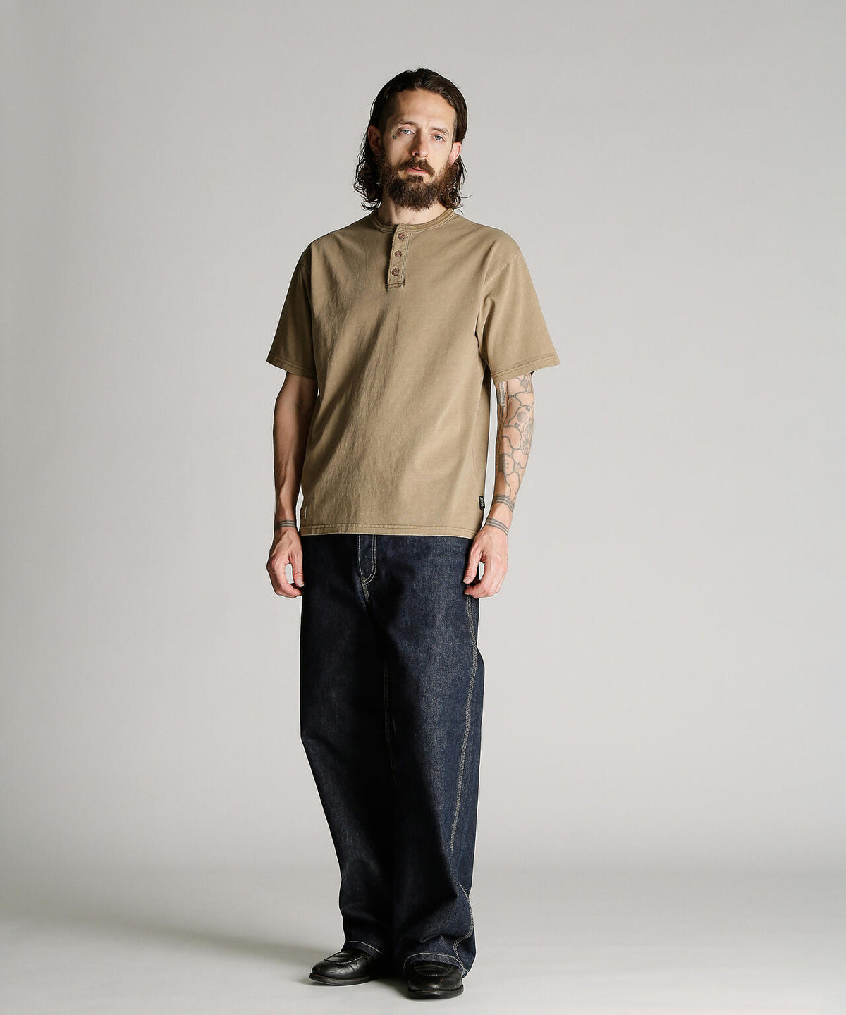 PIGMENT O/D SS HENLEY NECK T-SHIRT/ピグメント オーバーダイ ヘンリーネック Tシャツ