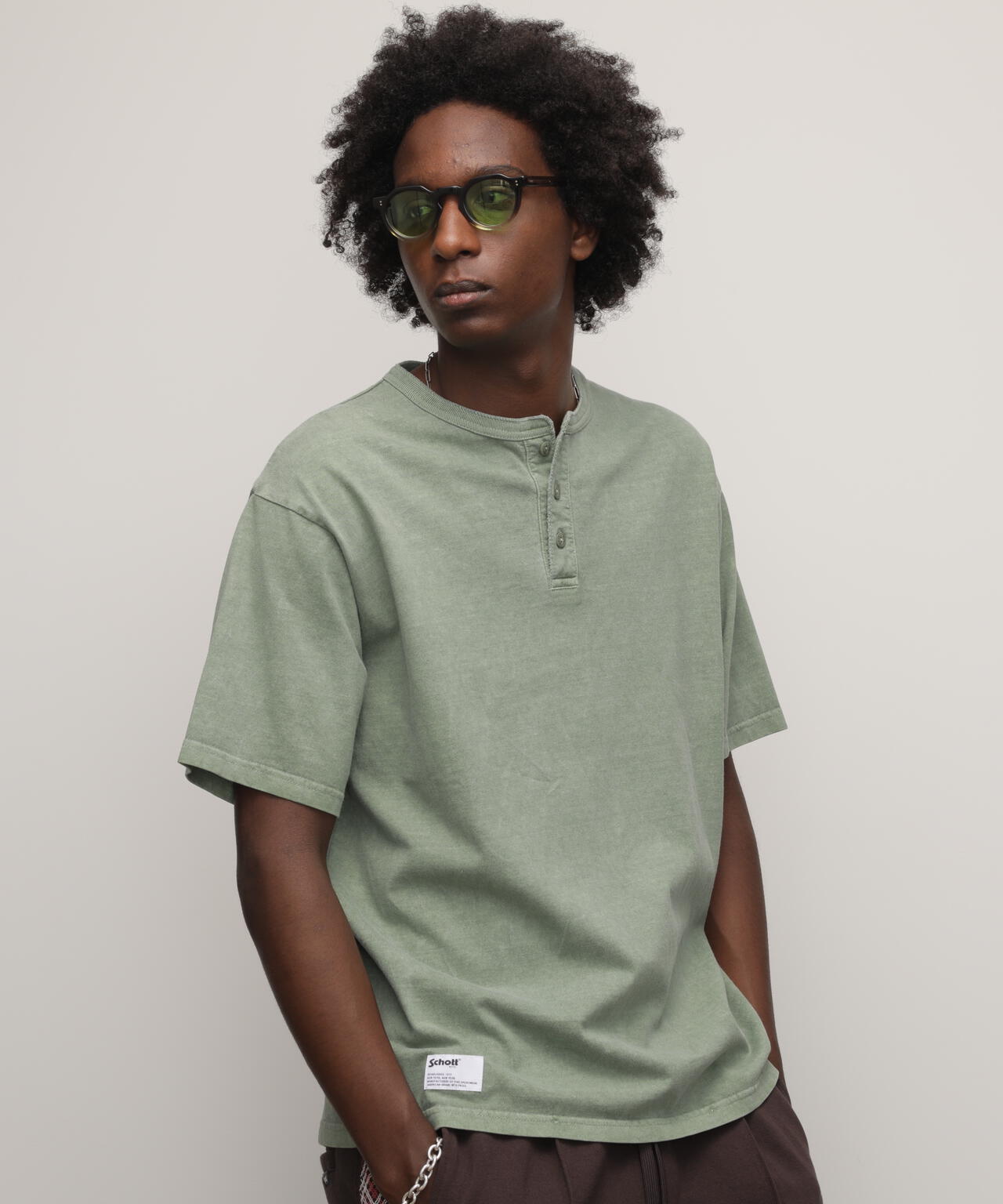 PIGMENT O/D SS HENLEY NECK T-SHIRT/ピグメント オーバーダイ ヘンリーネック Tシャツ
