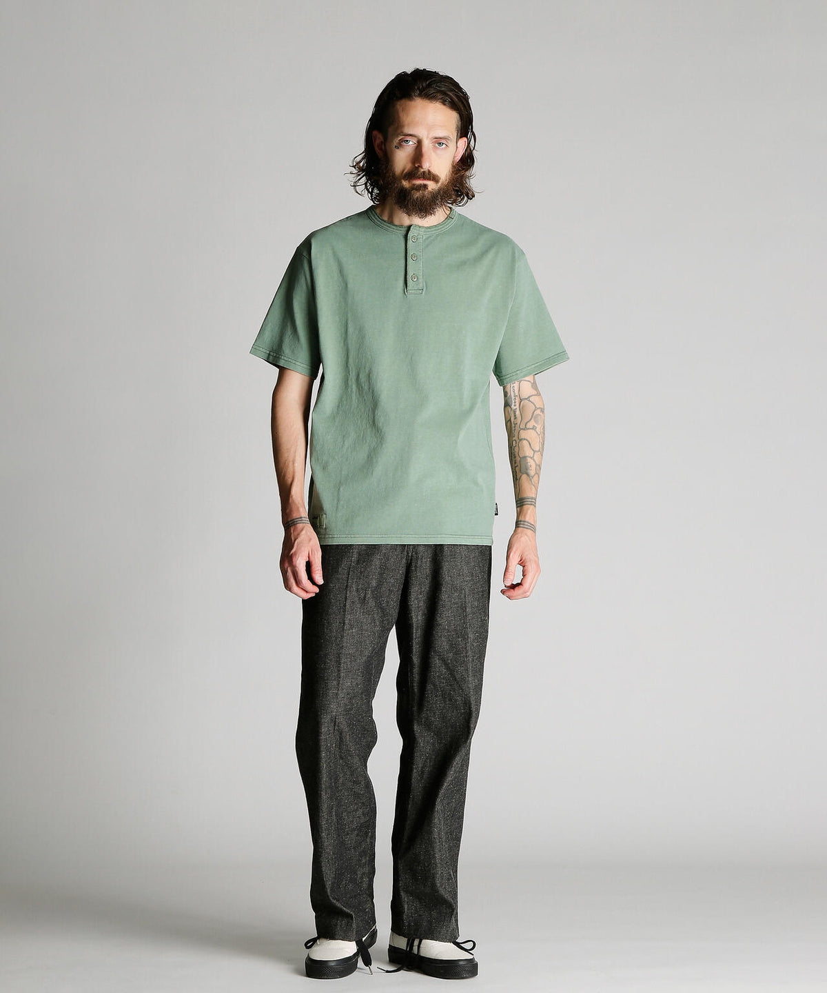 PIGMENT O/D SS HENLEY NECK T-SHIRT/ピグメント オーバーダイ ヘンリーネック Tシャツ