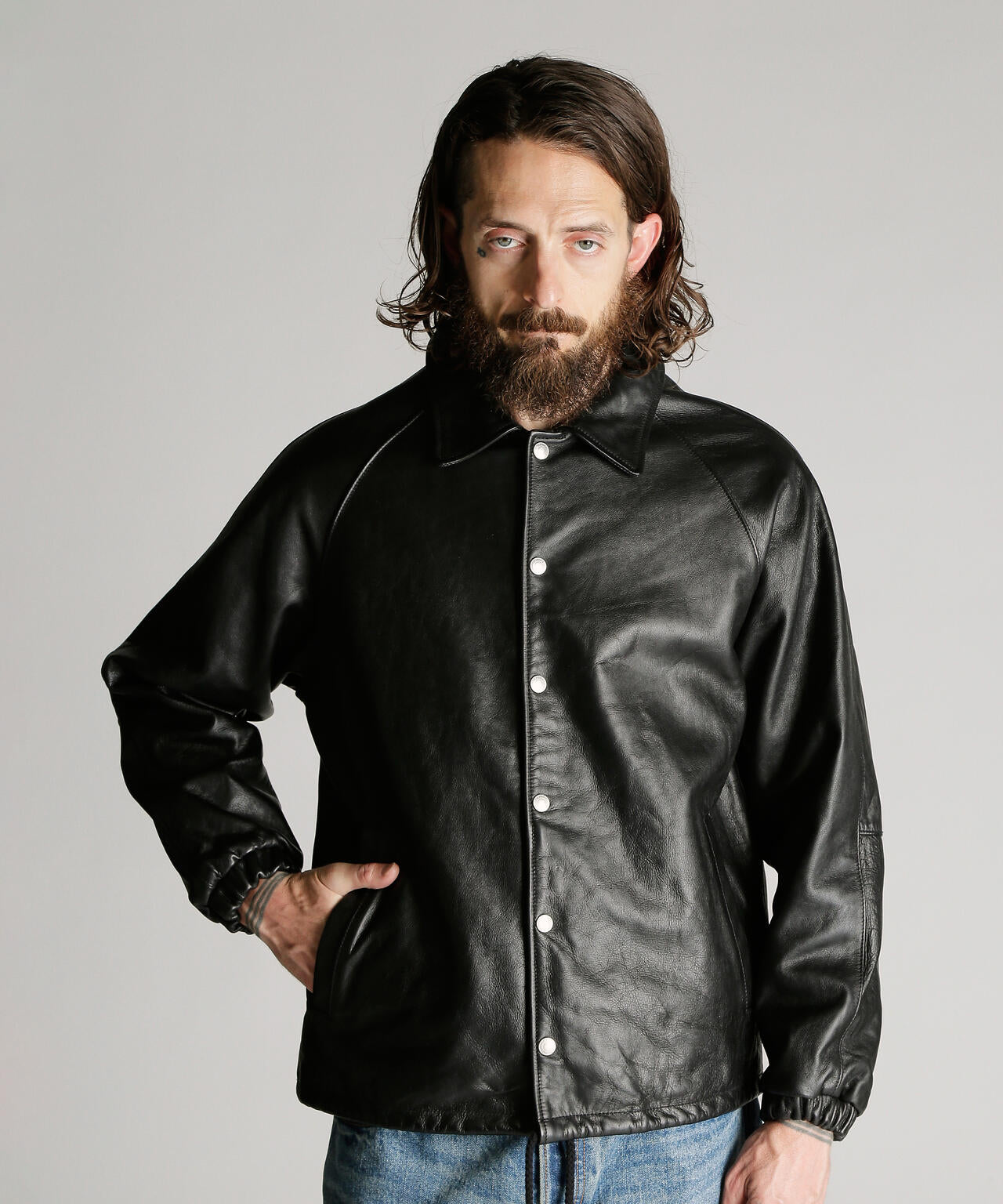 LEATHER COACH JACKET/レザーコーチジャケット