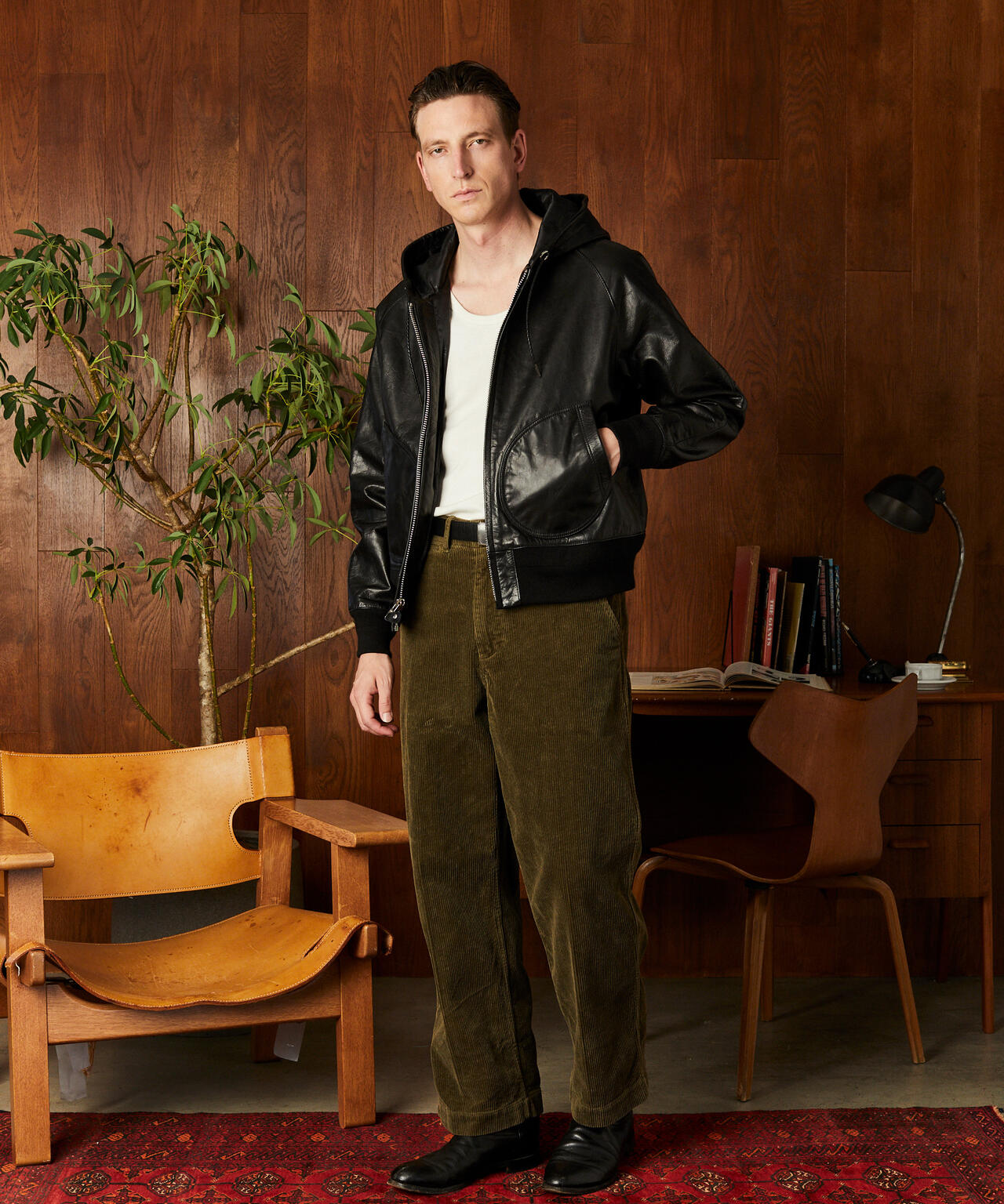 LEATHER HOOED JACKET/レザー フーデッドジャケット
