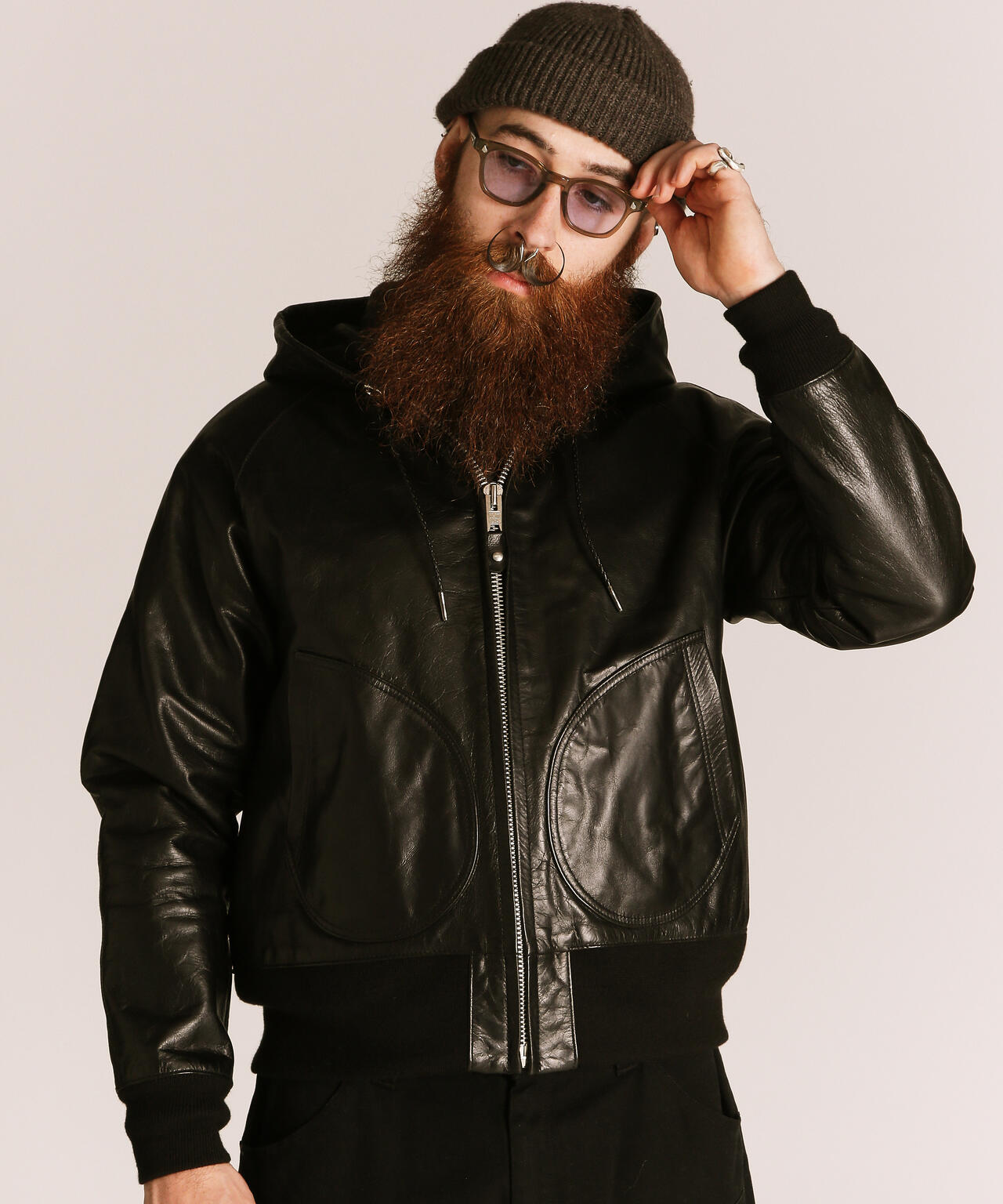 LEATHER HOOED JACKET/レザー フーデッドジャケット