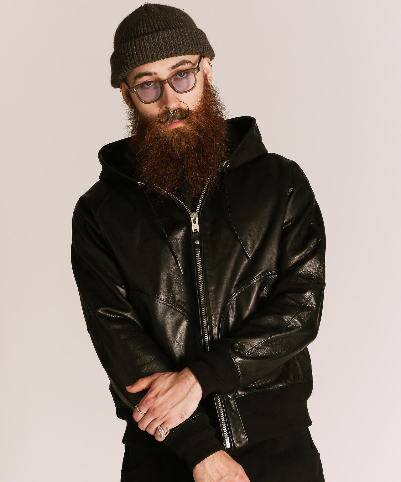 LEATHER HOOED JACKET/レザー フーデッドジャケット