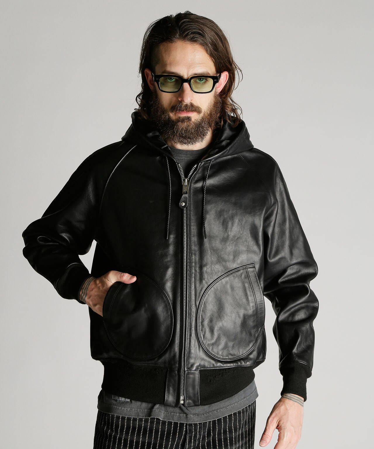 LEATHER HOOED JACKET/レザー フーデッドジャケット