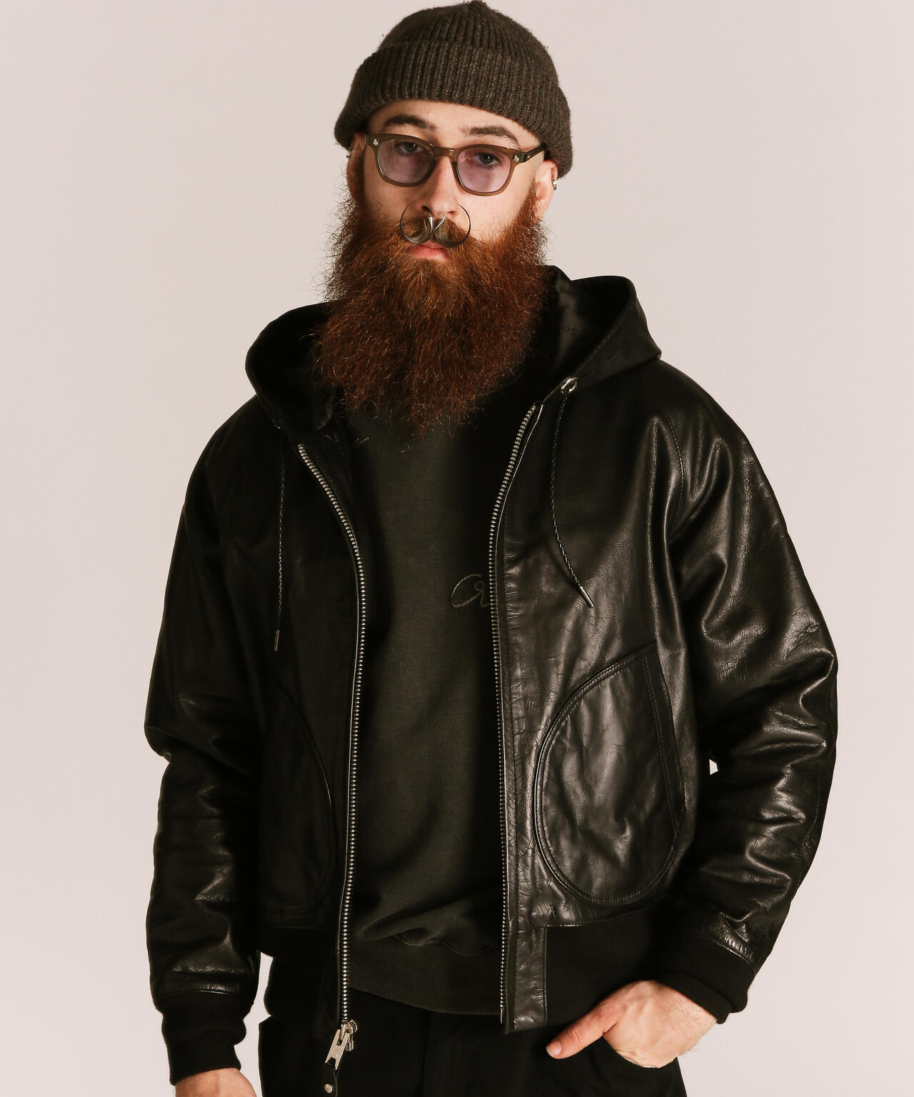 LEATHER HOOED JACKET/レザー フーデッドジャケット