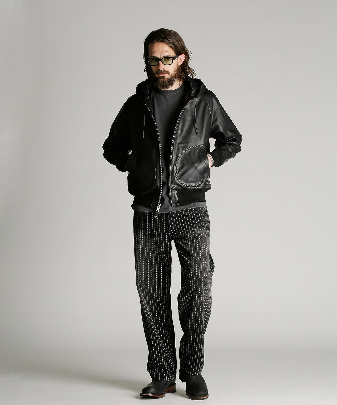LEATHER HOOED JACKET/レザー フーデッドジャケット