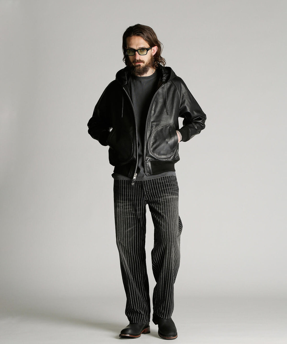 LEATHER HOOED JACKET/レザー フーデッドジャケット
