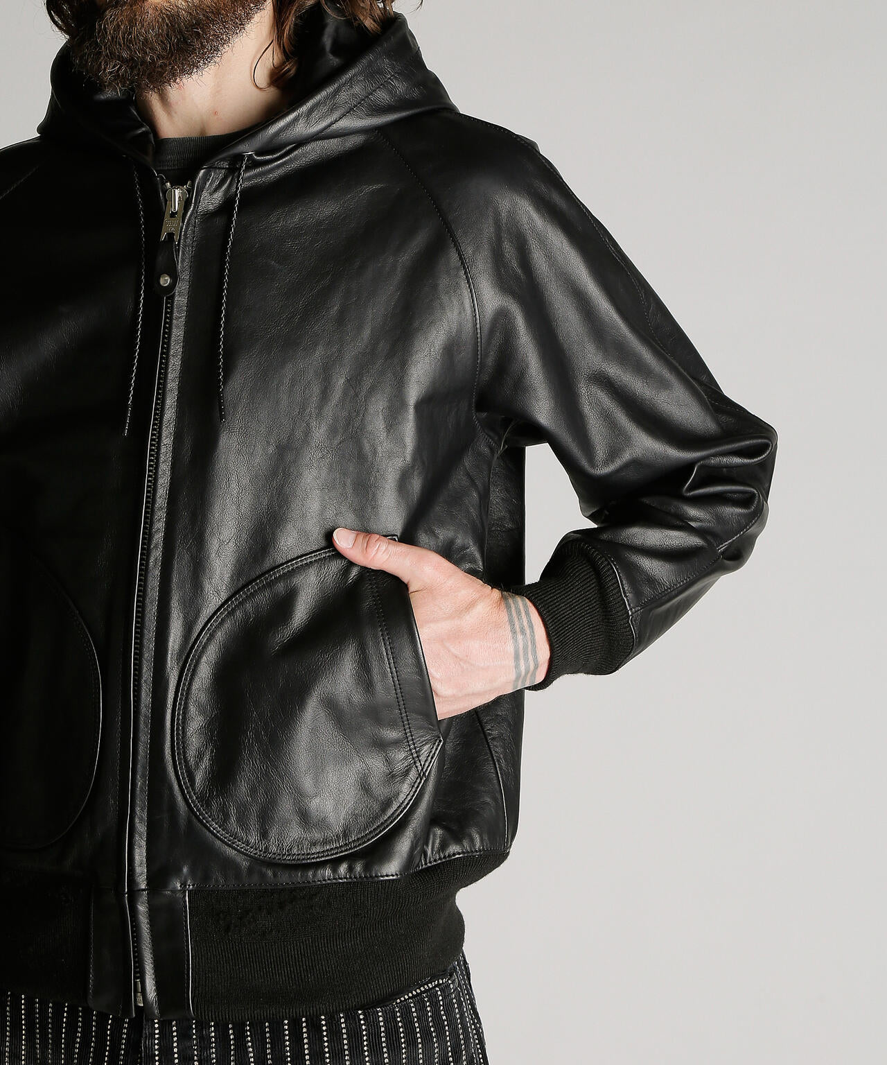 LEATHER HOOED JACKET/レザー フーデッドジャケット