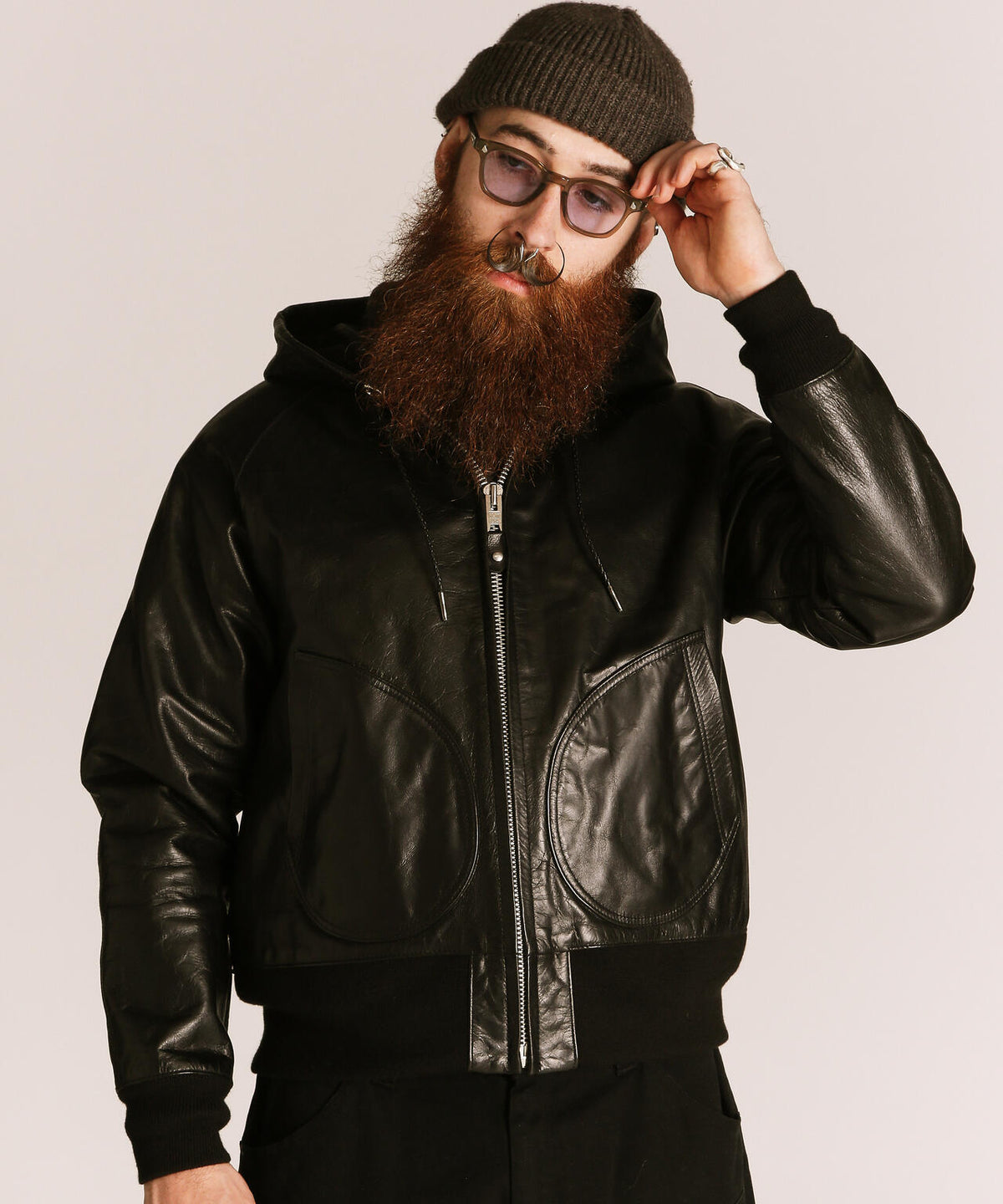 LEATHER HOOED JACKET/レザー フーデッドジャケット