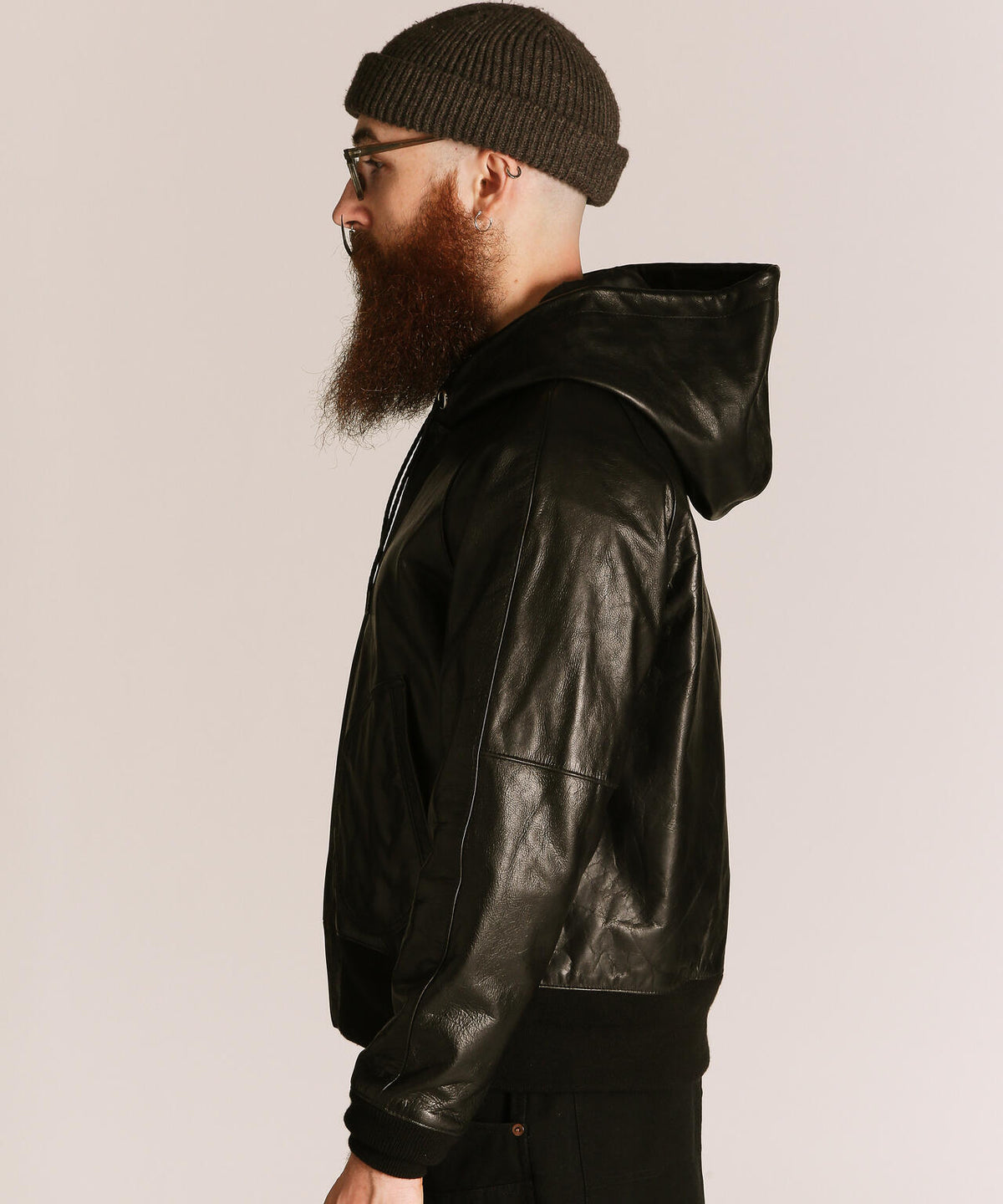 LEATHER HOOED JACKET/レザー フーデッドジャケット