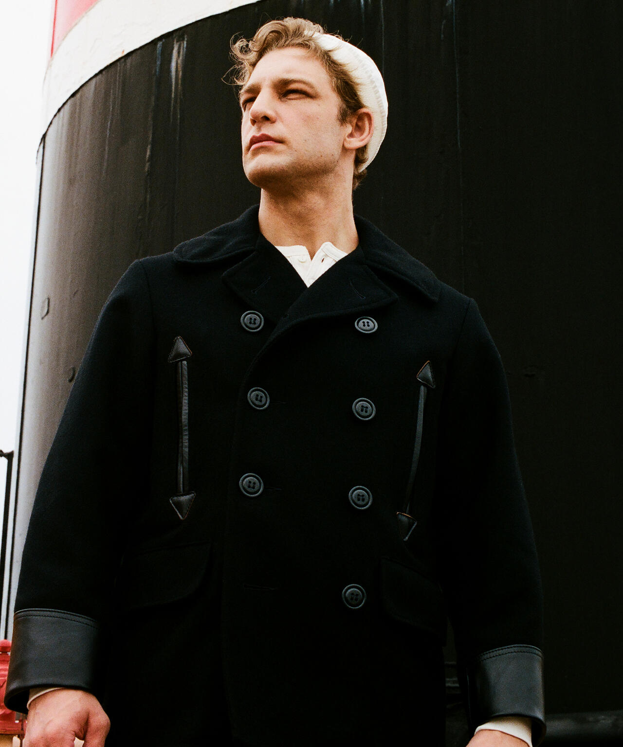 787US LEATHER COMB. PEA JACKET/レザーコンビ ピージャケット