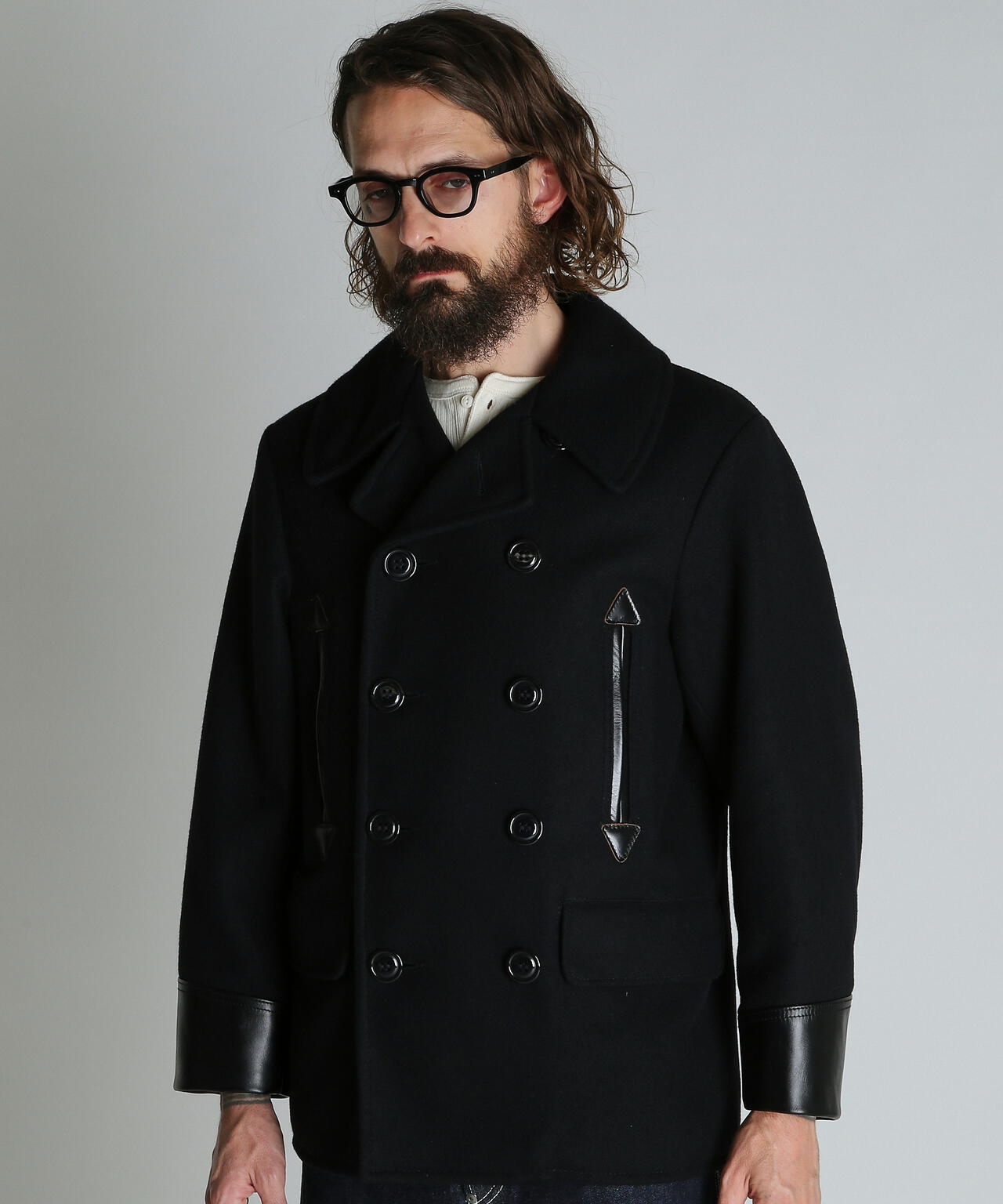 787US LEATHER COMB. PEA JACKET/レザーコンビ ピージャケット