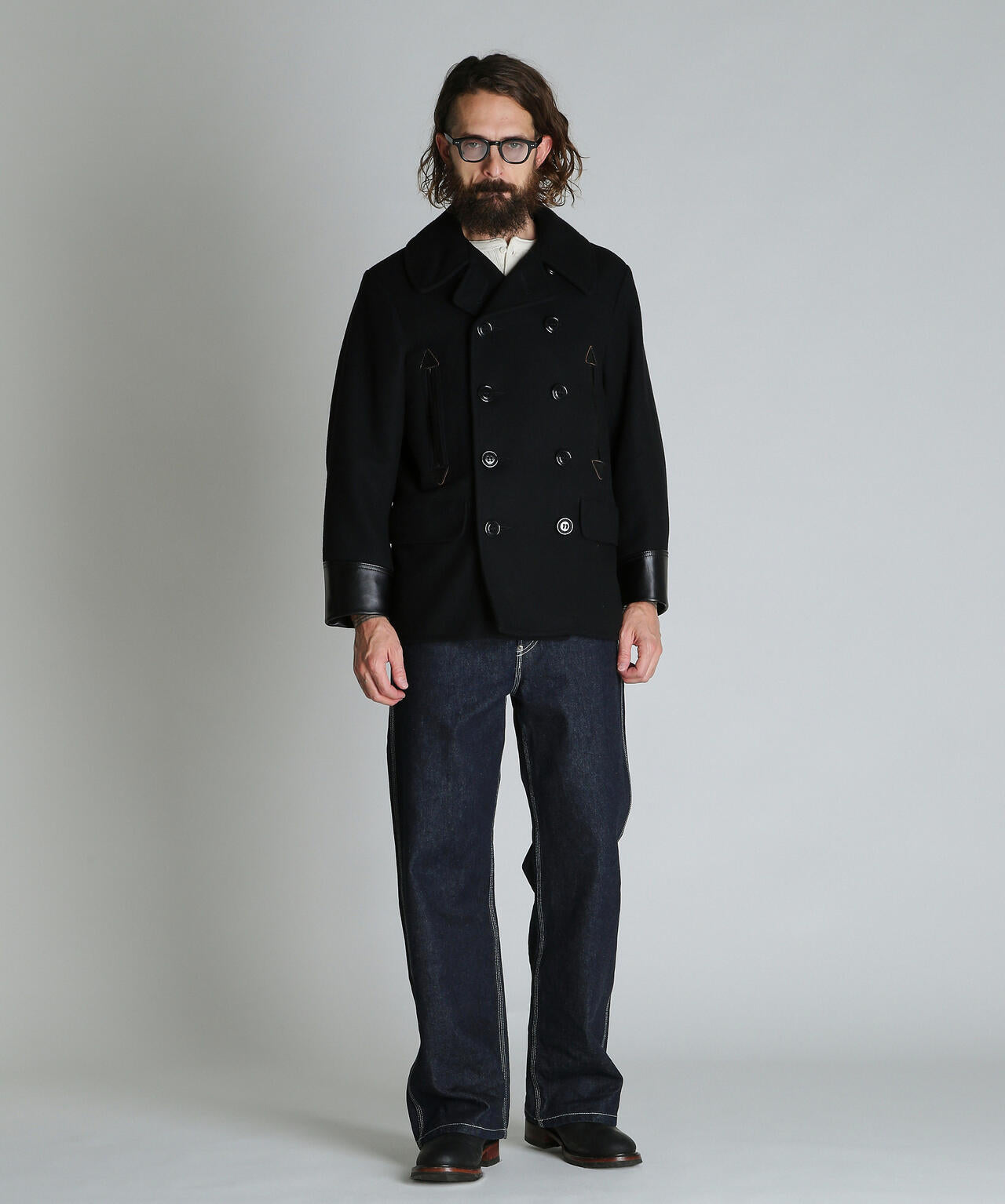 787US LEATHER COMB. PEA JACKET/レザーコンビ ピージャケット
