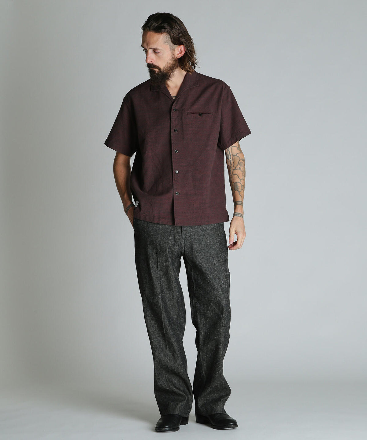 MIX SHARK COLLAR SS SHIRT/ミックス シャークカラー 半袖シャツ