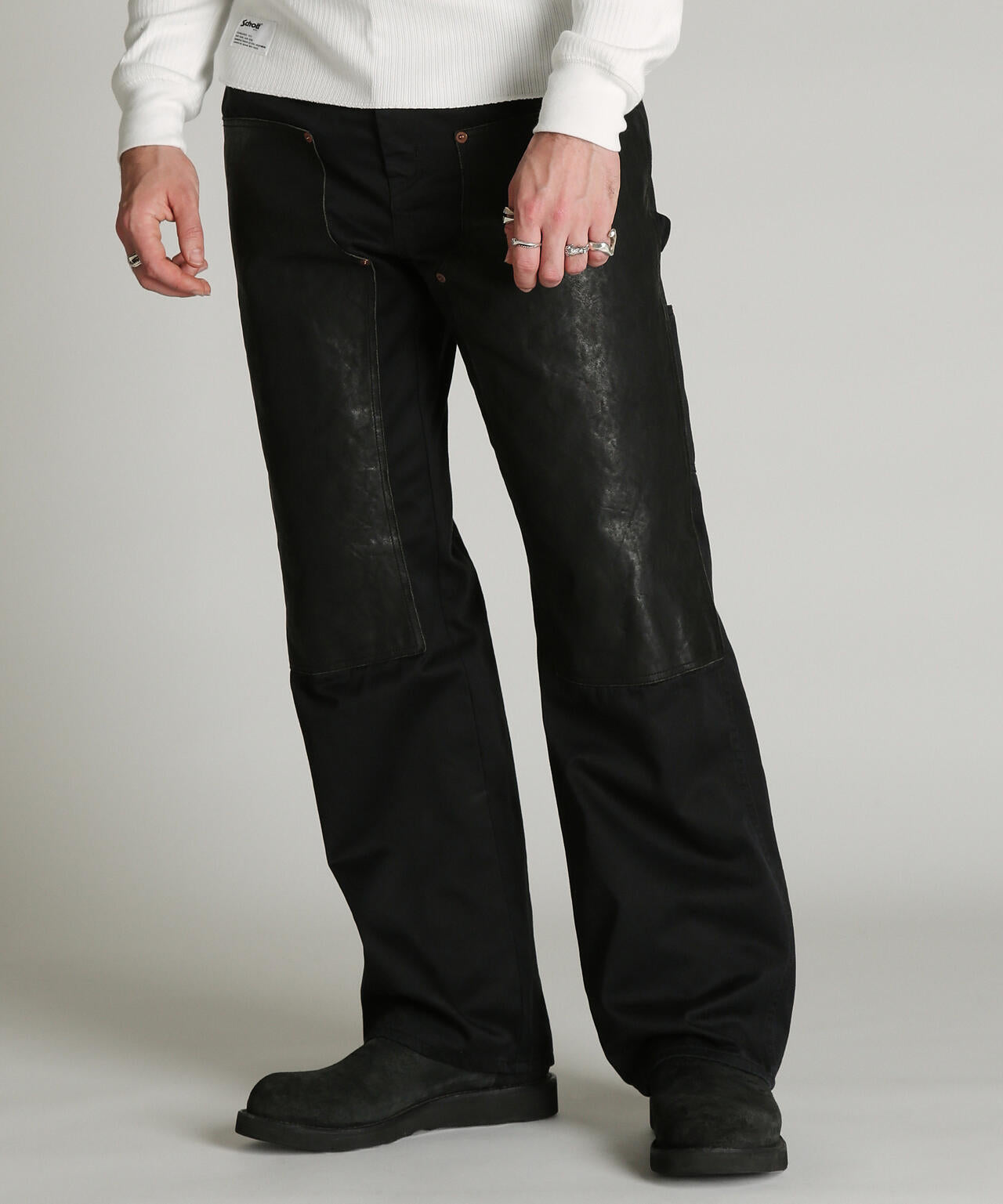LEATHER COMB. DOUBLE KNEE PANTS/レザー コンビ ダブルニー パンツ