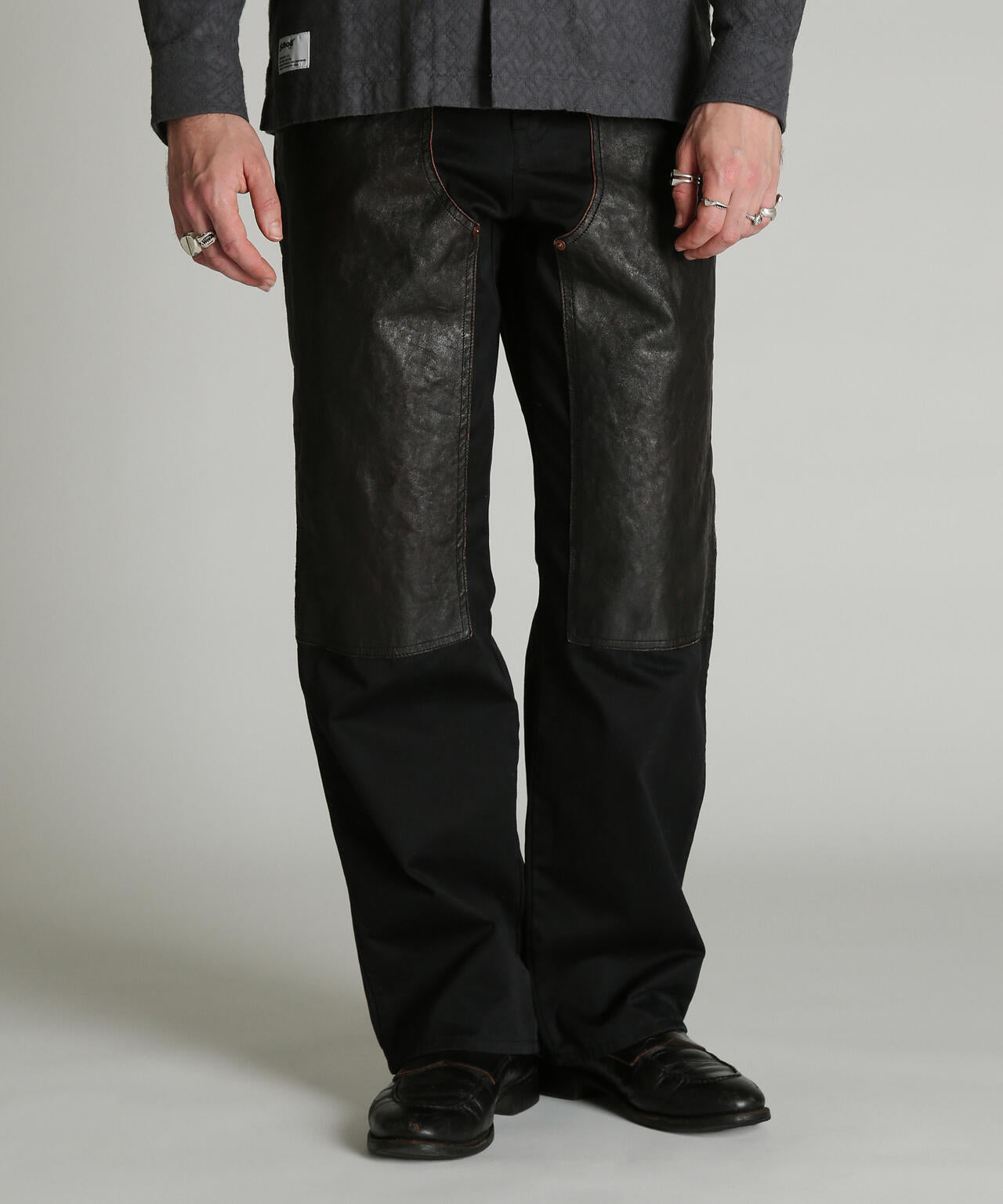 LEATHER COMB. DOUBLE KNEE PANTS/レザー コンビ ダブルニー パンツ
