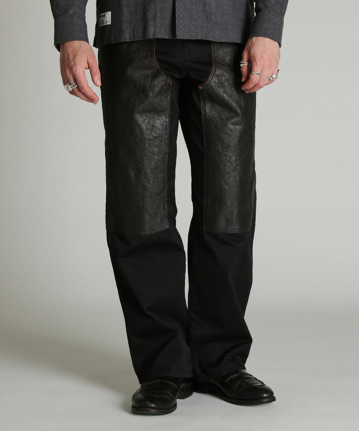 LEATHER COMB. DOUBLE KNEE PANTS/レザー コンビ ダブルニー パンツ